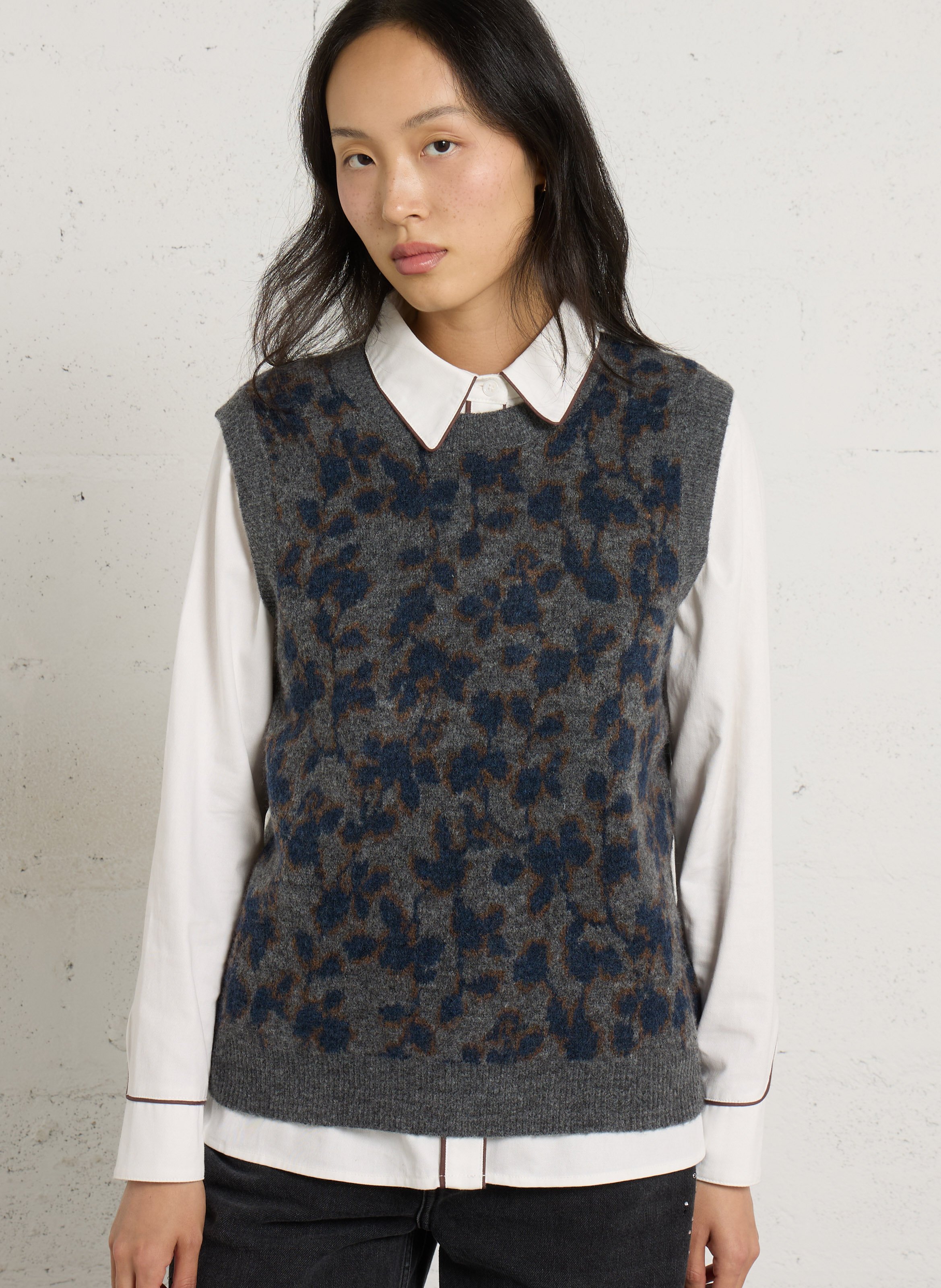 Straight-fit sleeveless round-neck top with floral print NICE THINGS