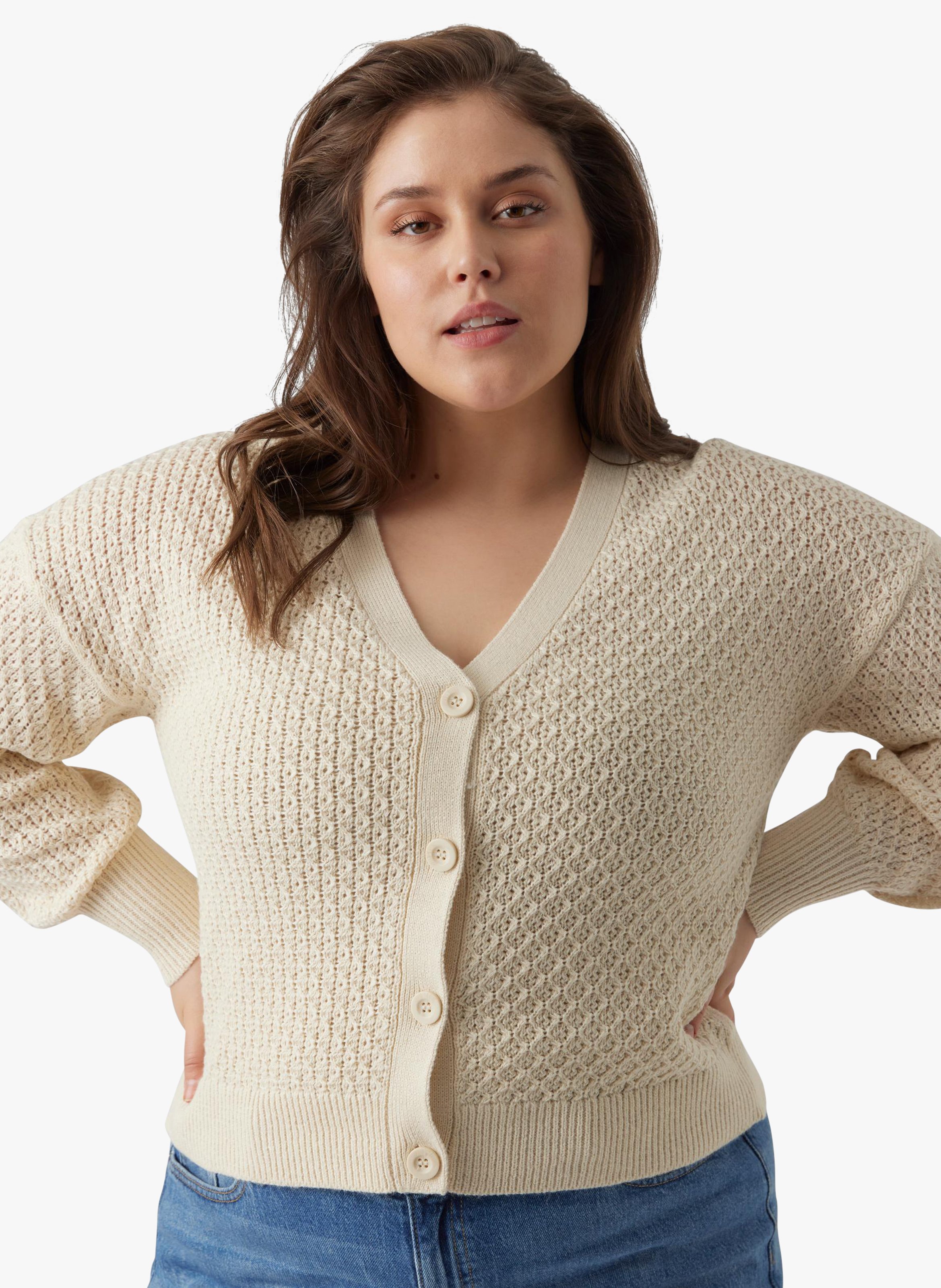 Cardigan en maille de coton bio mélangé  VERO MODA CURVE Beige