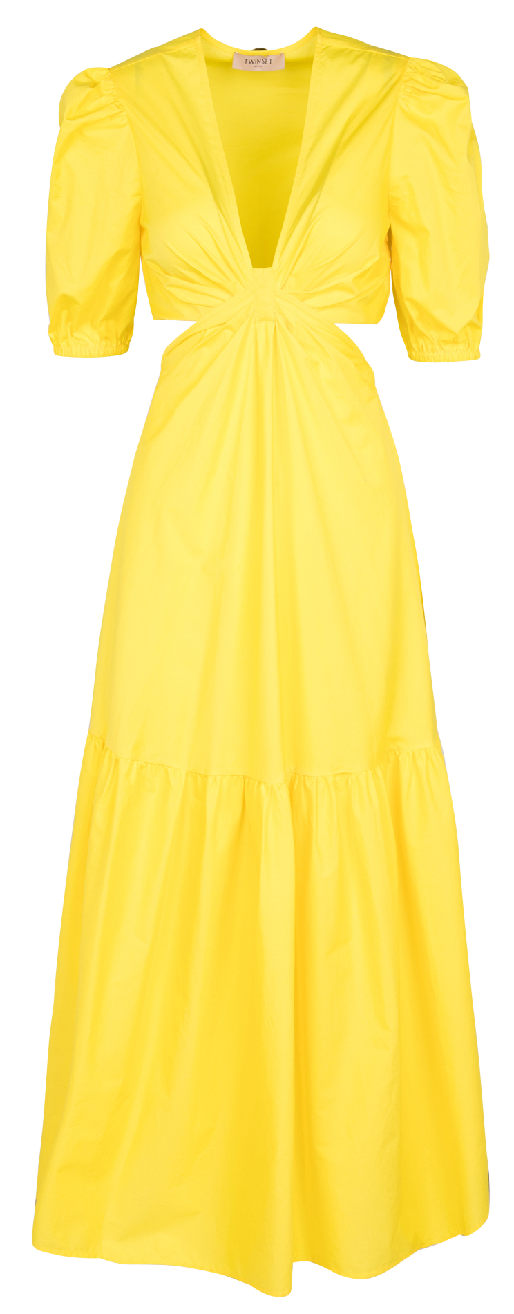 Long cotton-blend V-neck dress TWINSET Yellow