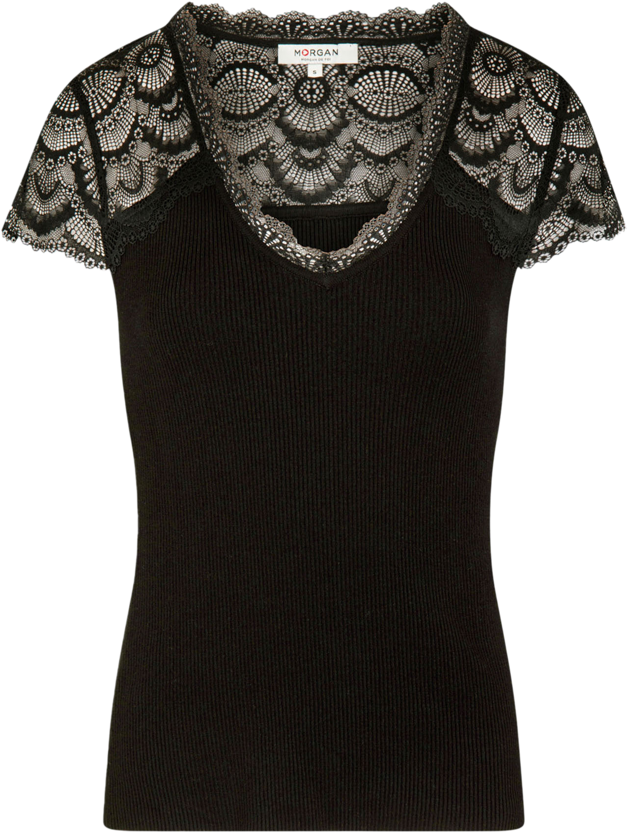V-neck lace T-shirt MORGAN Black