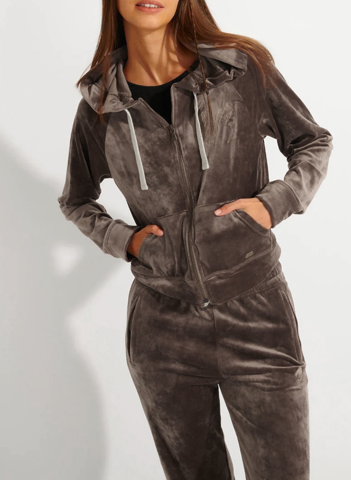 Straight velvet cardigan with hood BANANA MOON