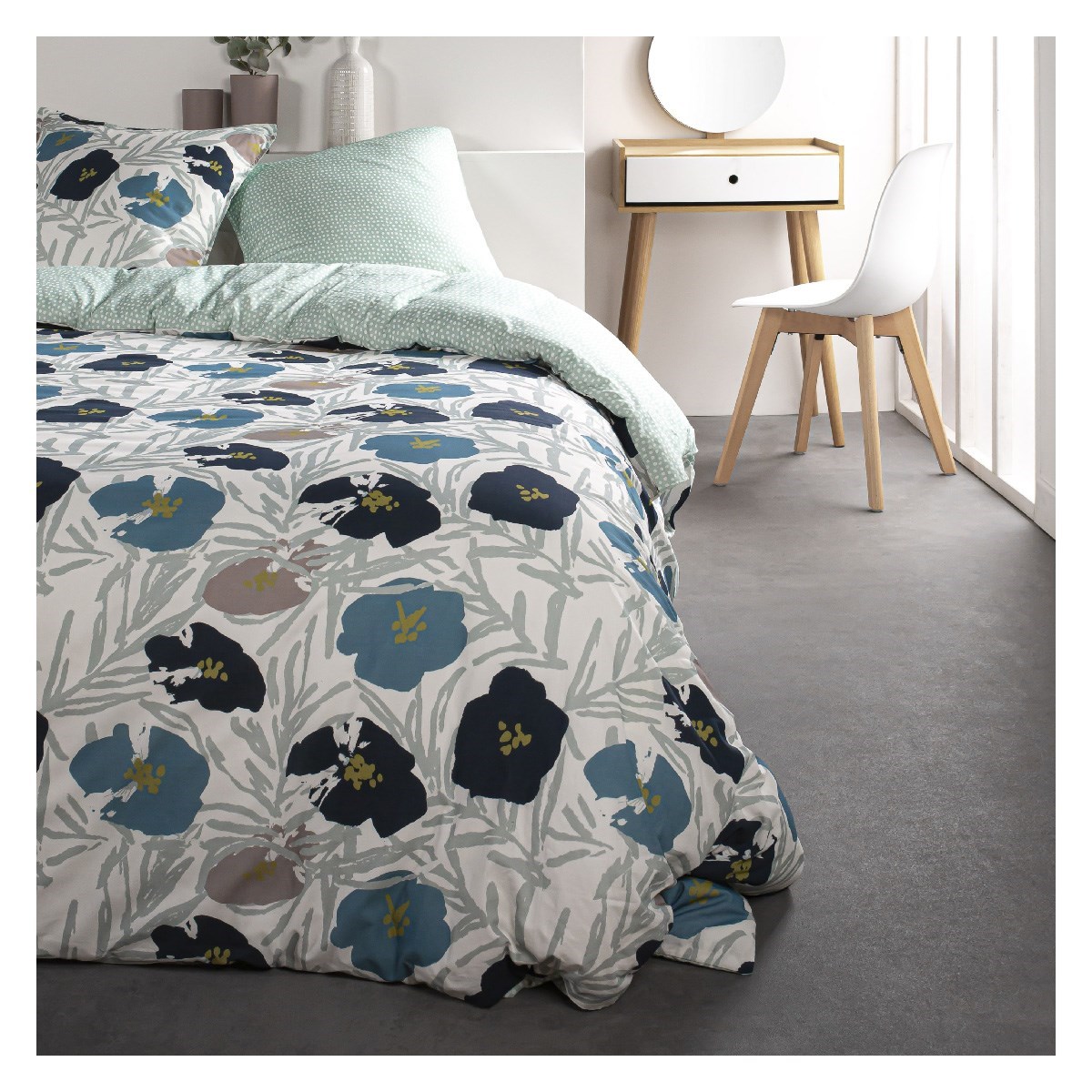 Floral printed cotton bedding set TODAY LINGE DE MAISON Blue