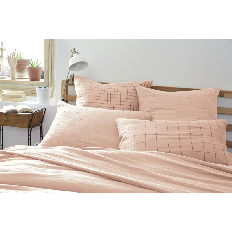 Cotton percale pillow case L'EFFET PAPILLON Pink
