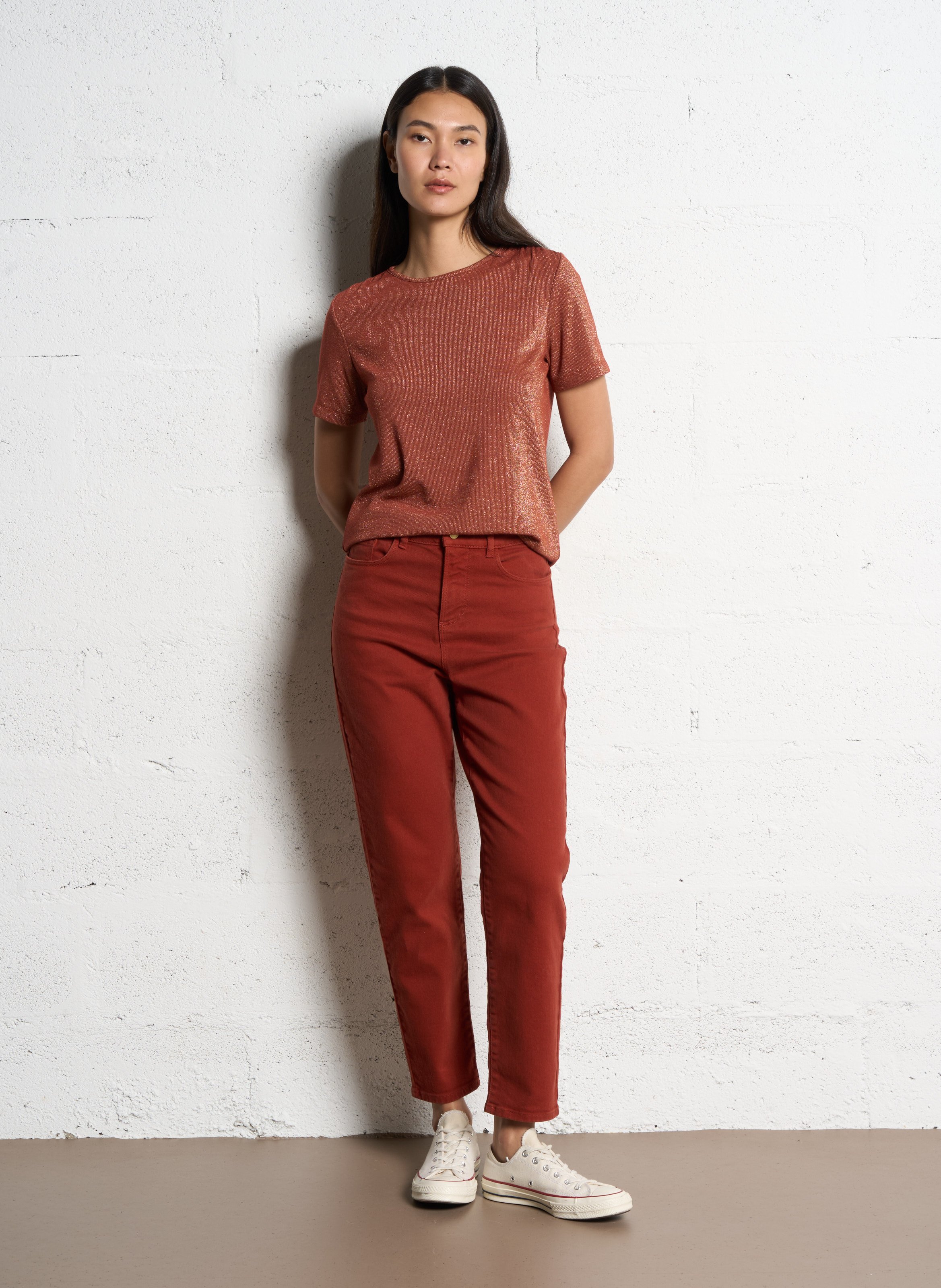 Jean boyfriend taille haute en coton mélangé I CODE Rouge