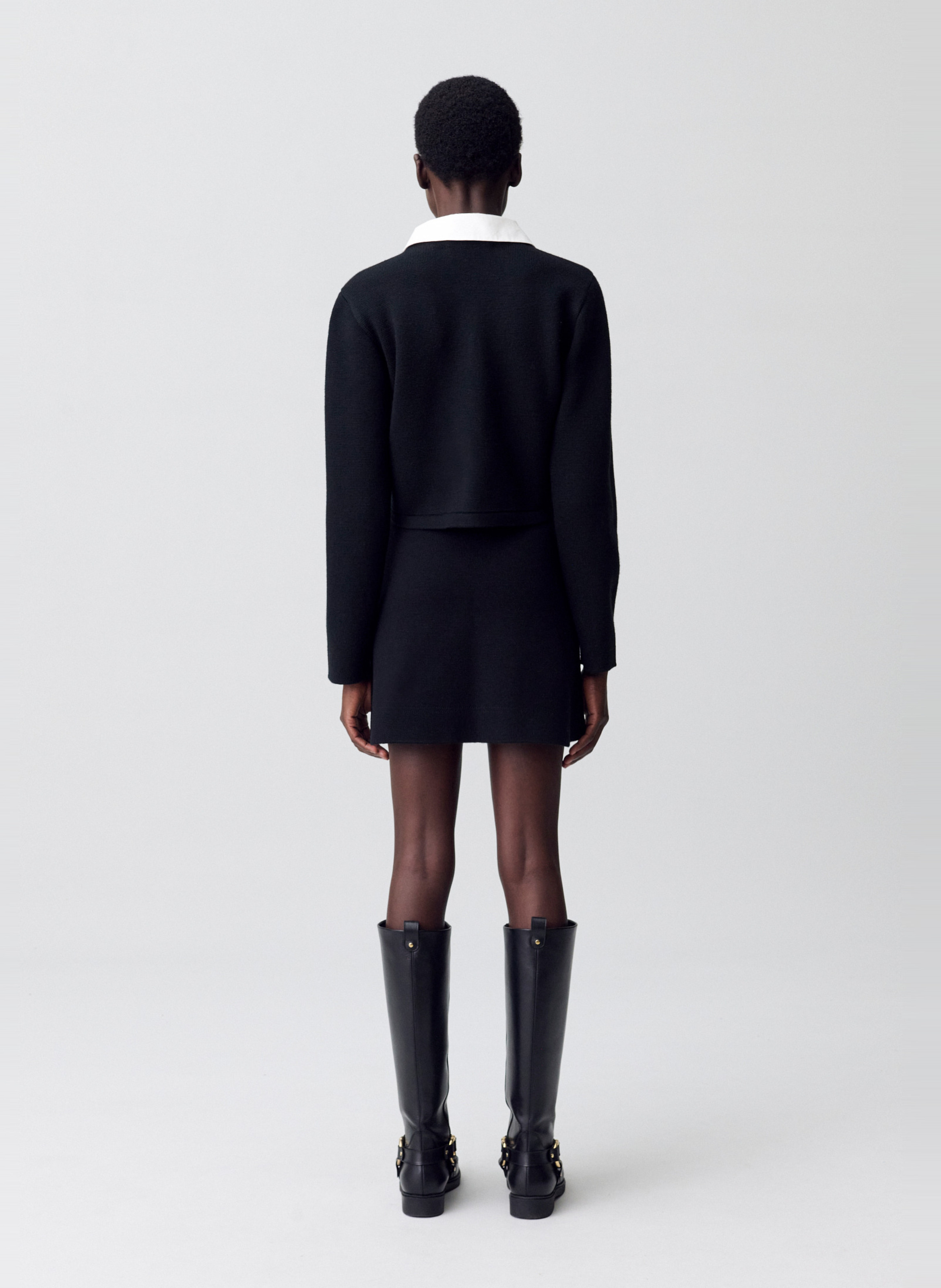 Jupe courte trapèze unie en laine mélangée CLAUDIE PIERLOT Noir