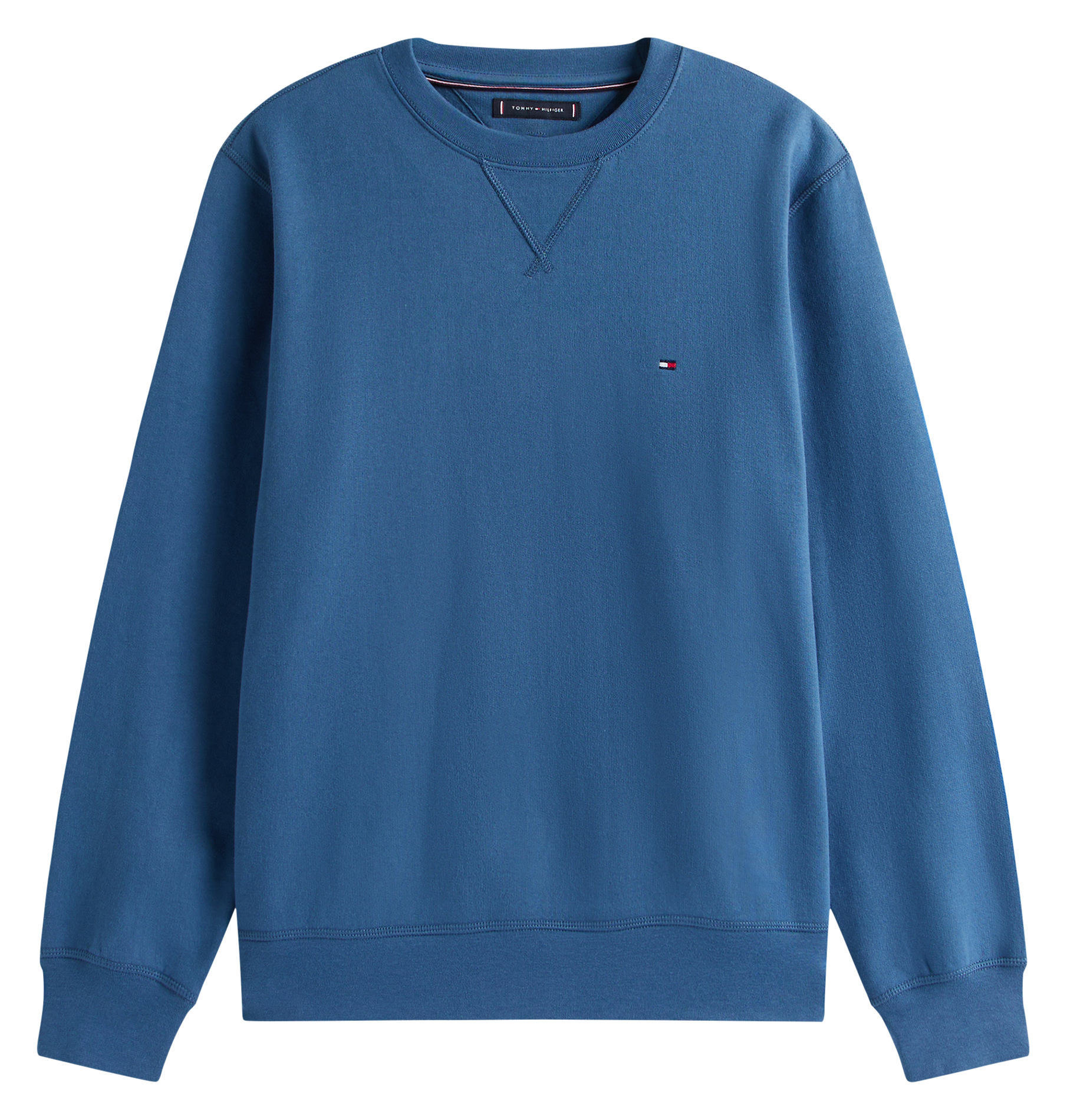 Straight-cut cotton-blend sweater with round neck Blue