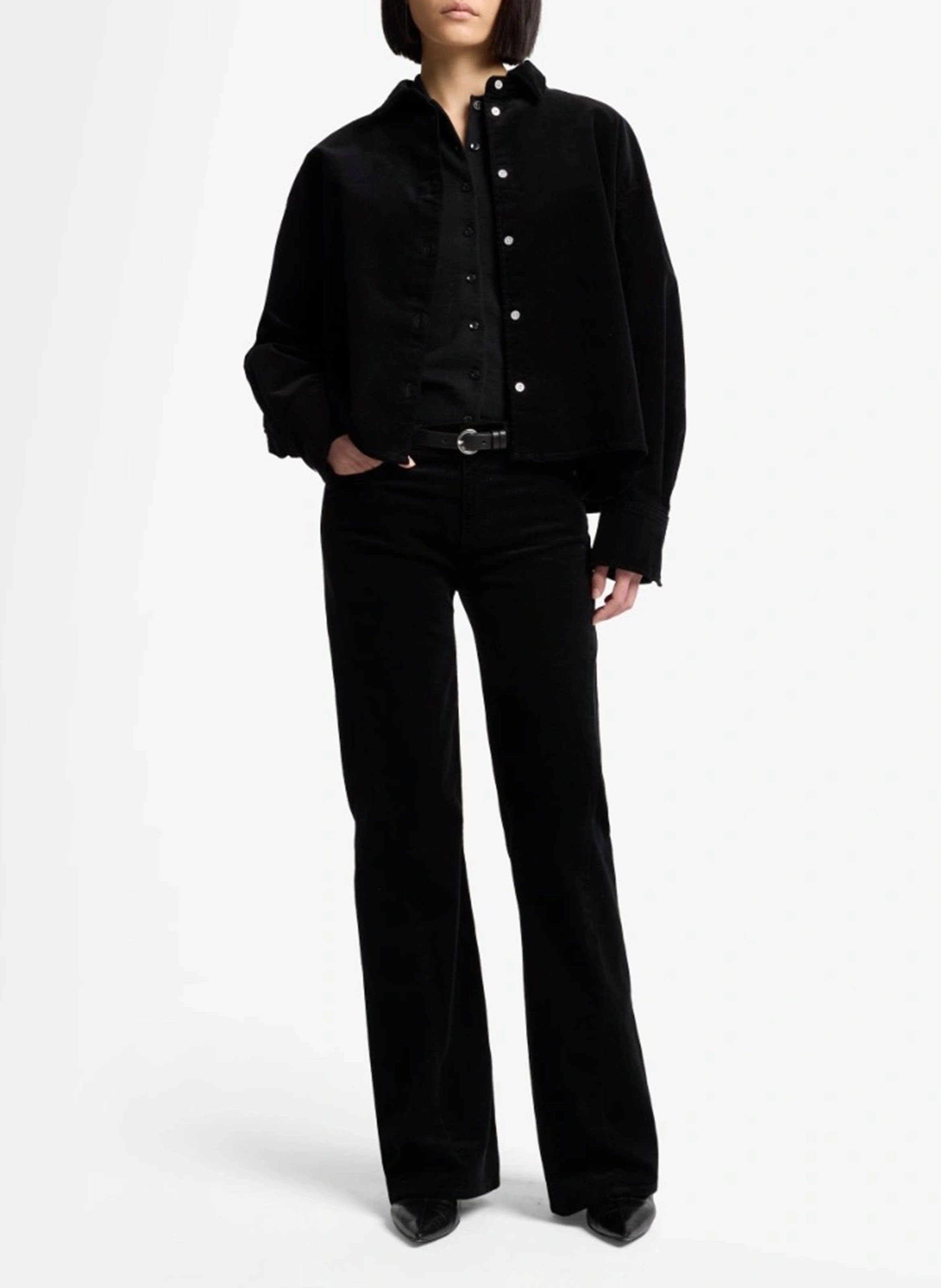 Unifarbenes ausgestelltes Baumwollmischungs-Hose 7 FOR ALL MANKIND Schwarz