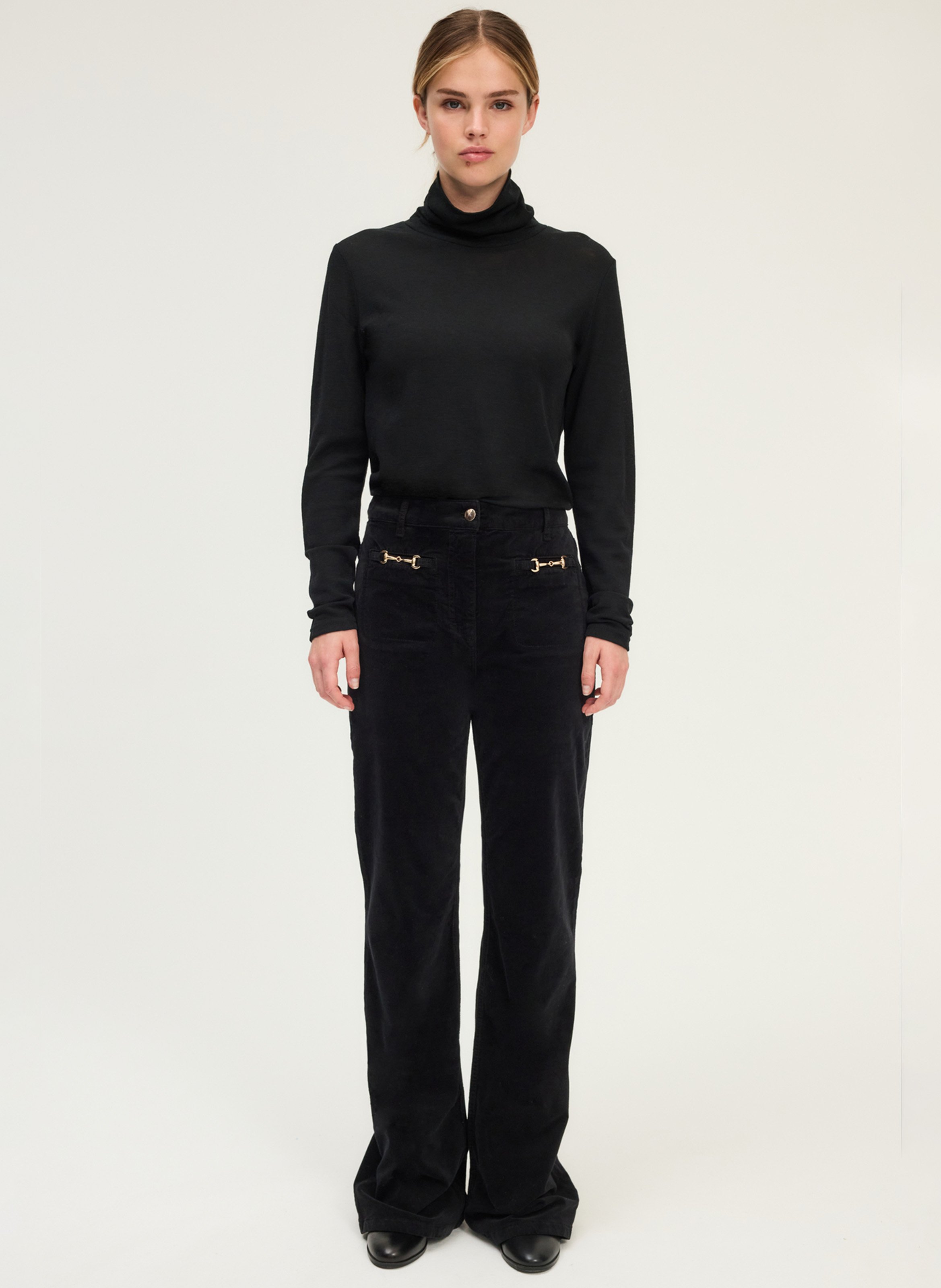 Flared velvet pants PABLO Black