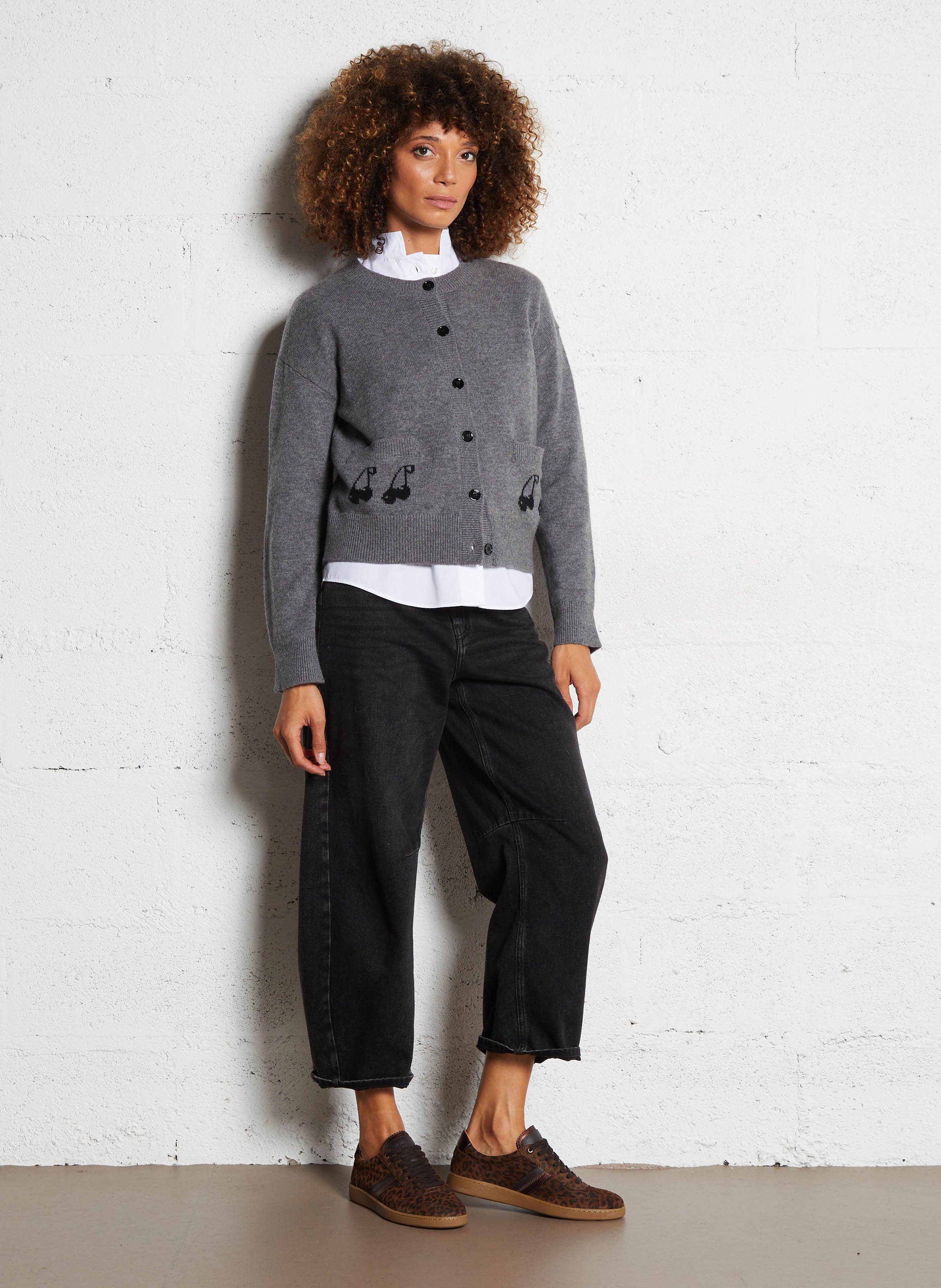 Weiter Rundhalsausschnitt Jacquard Wollweste BERENICE Grau