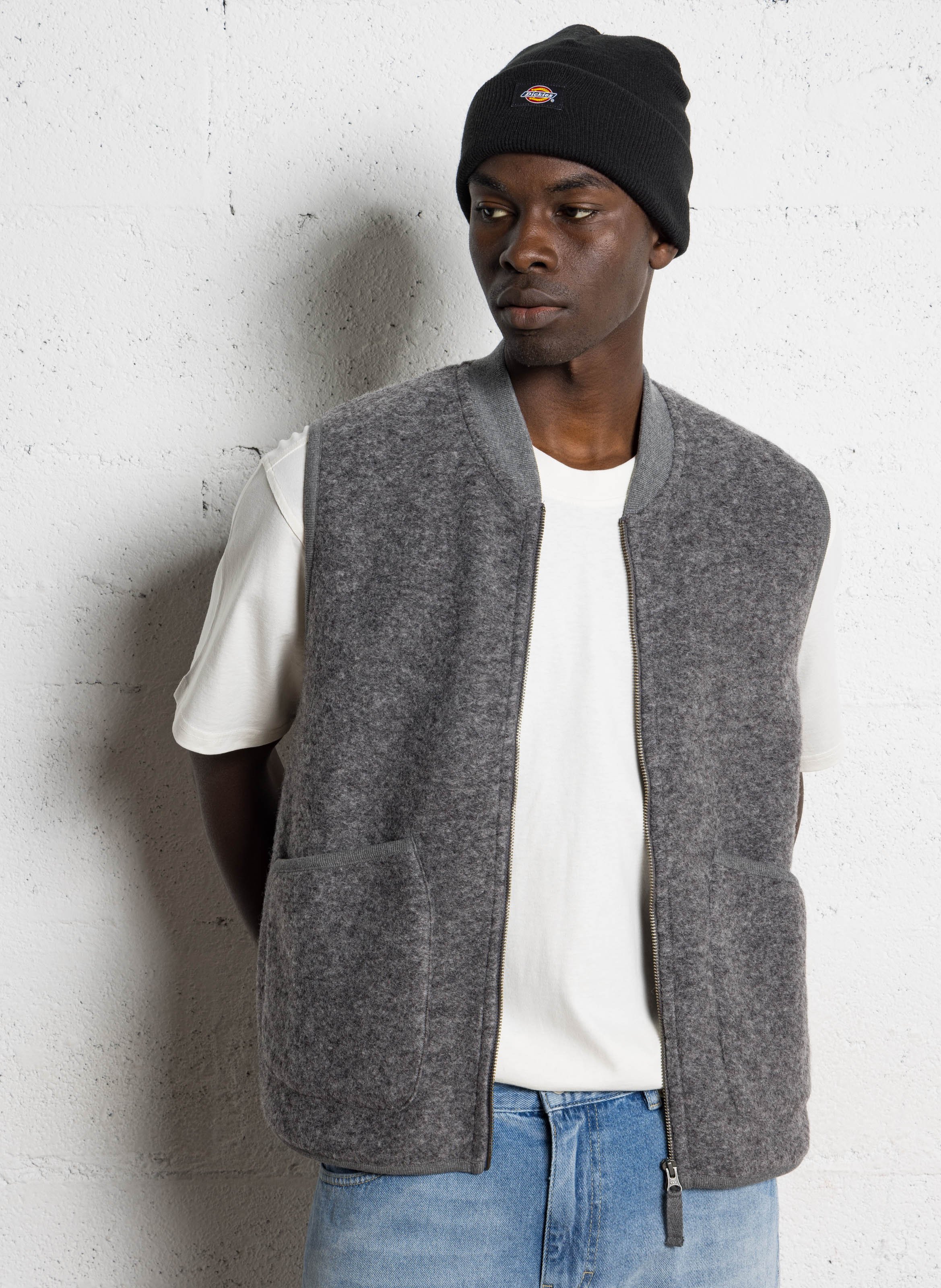 Gilet en laine mélangée col rond HARTFORD Gris