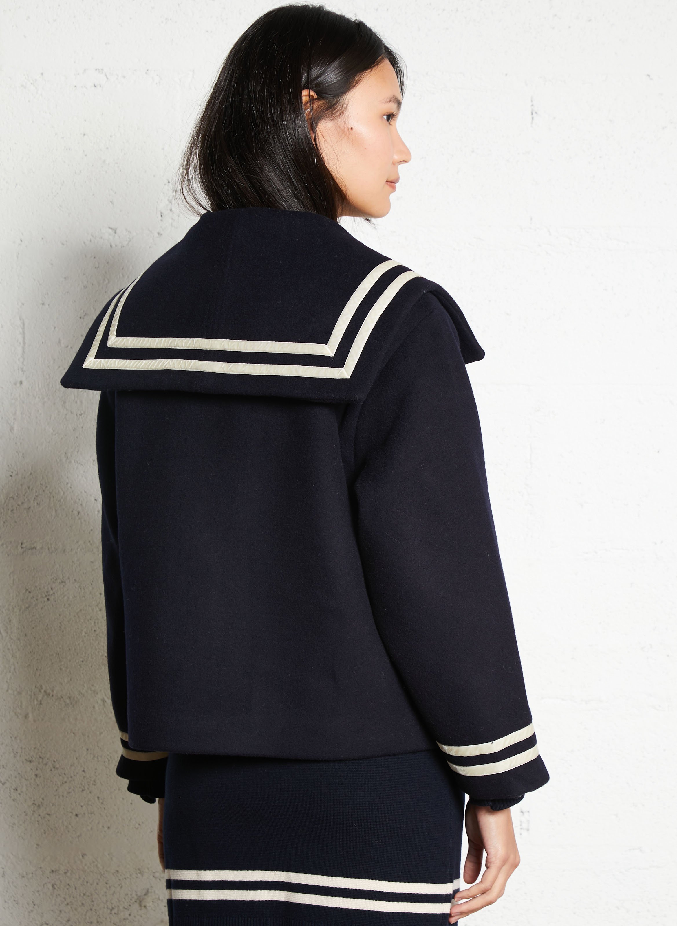 Veste droite col rabattu en laine mélangée THE TINY BIG SISTER Bleu