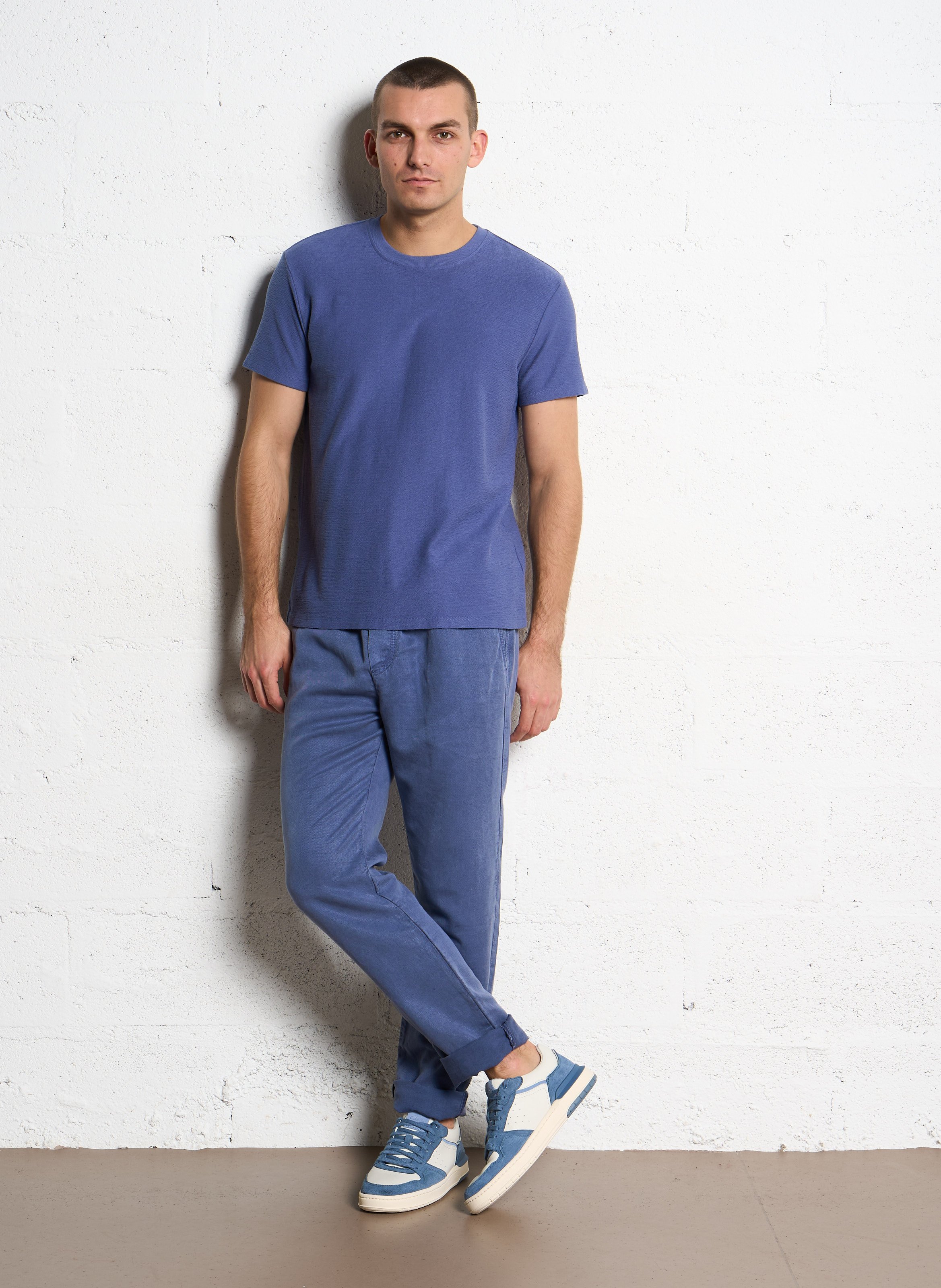 Tee-shirt droit col rond en maille éponge IKKS Bleu