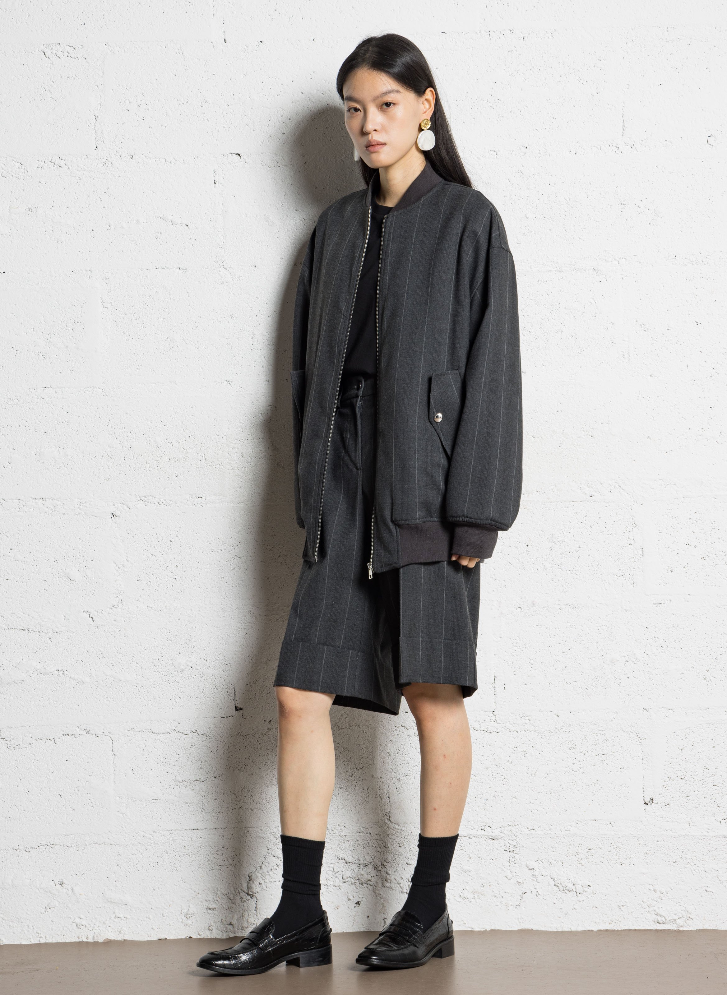 Blouson ample col teddy rayé  IMPERIAL Gris