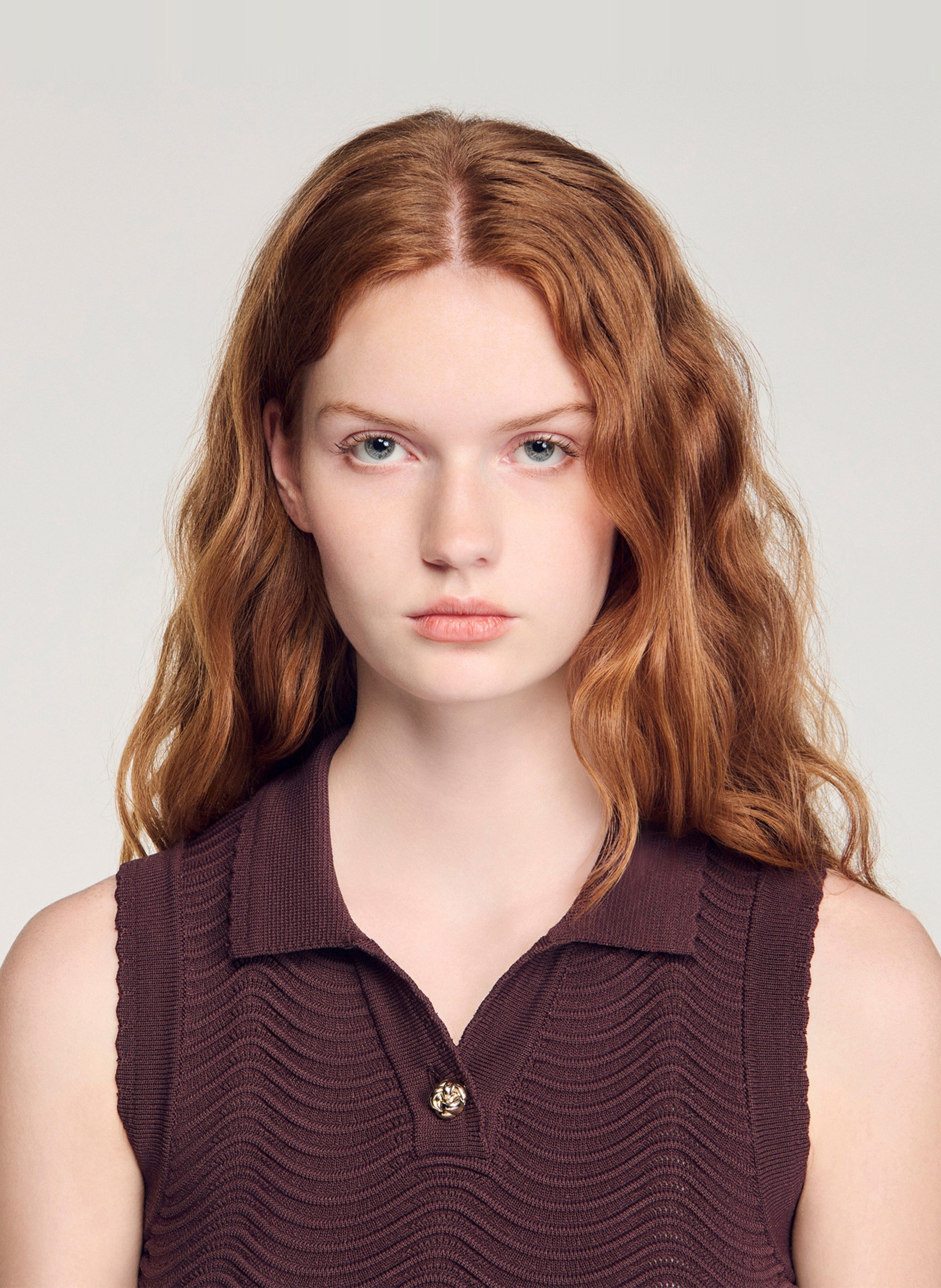 Cropped figure-hugging knit top SANDRO Brown