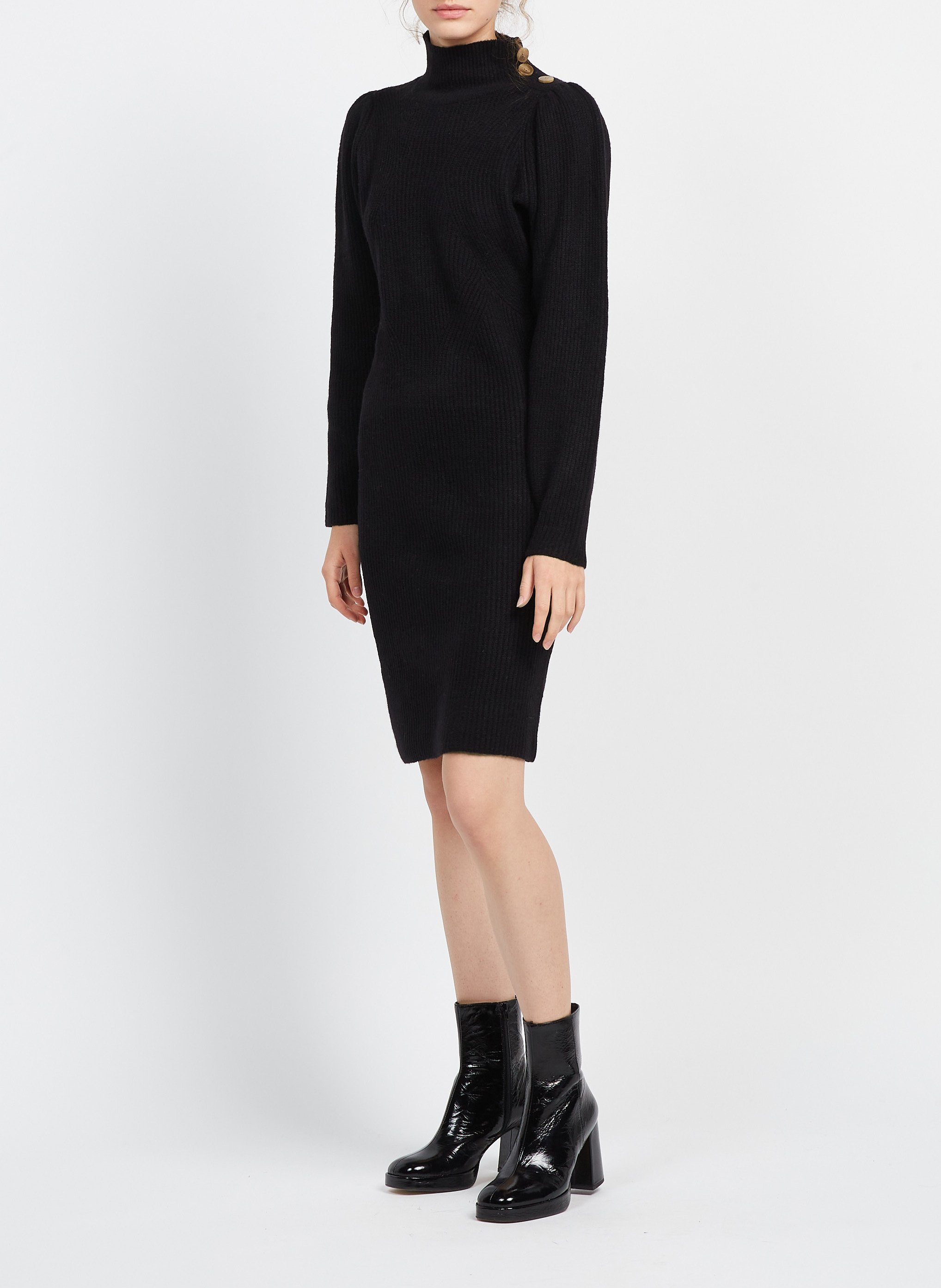 Short mixed-knit dress with high neck YAS Brown
