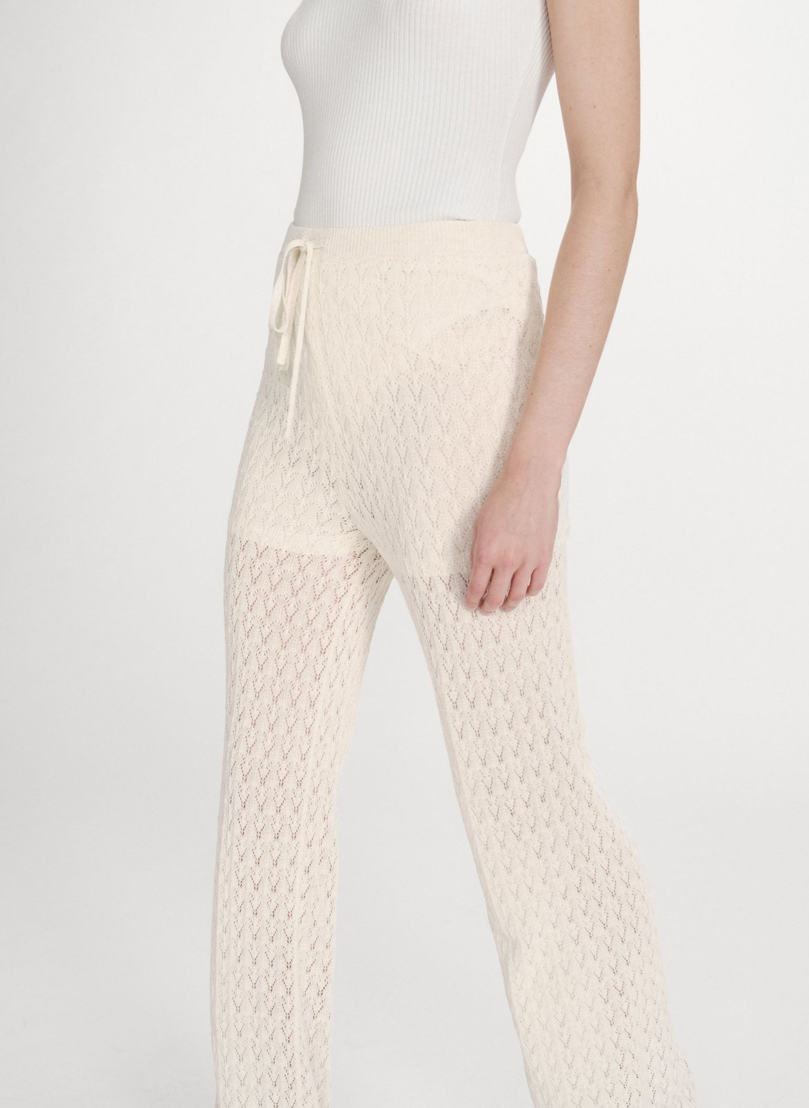 High-waisted crochet long pants GRACE ET MILA White