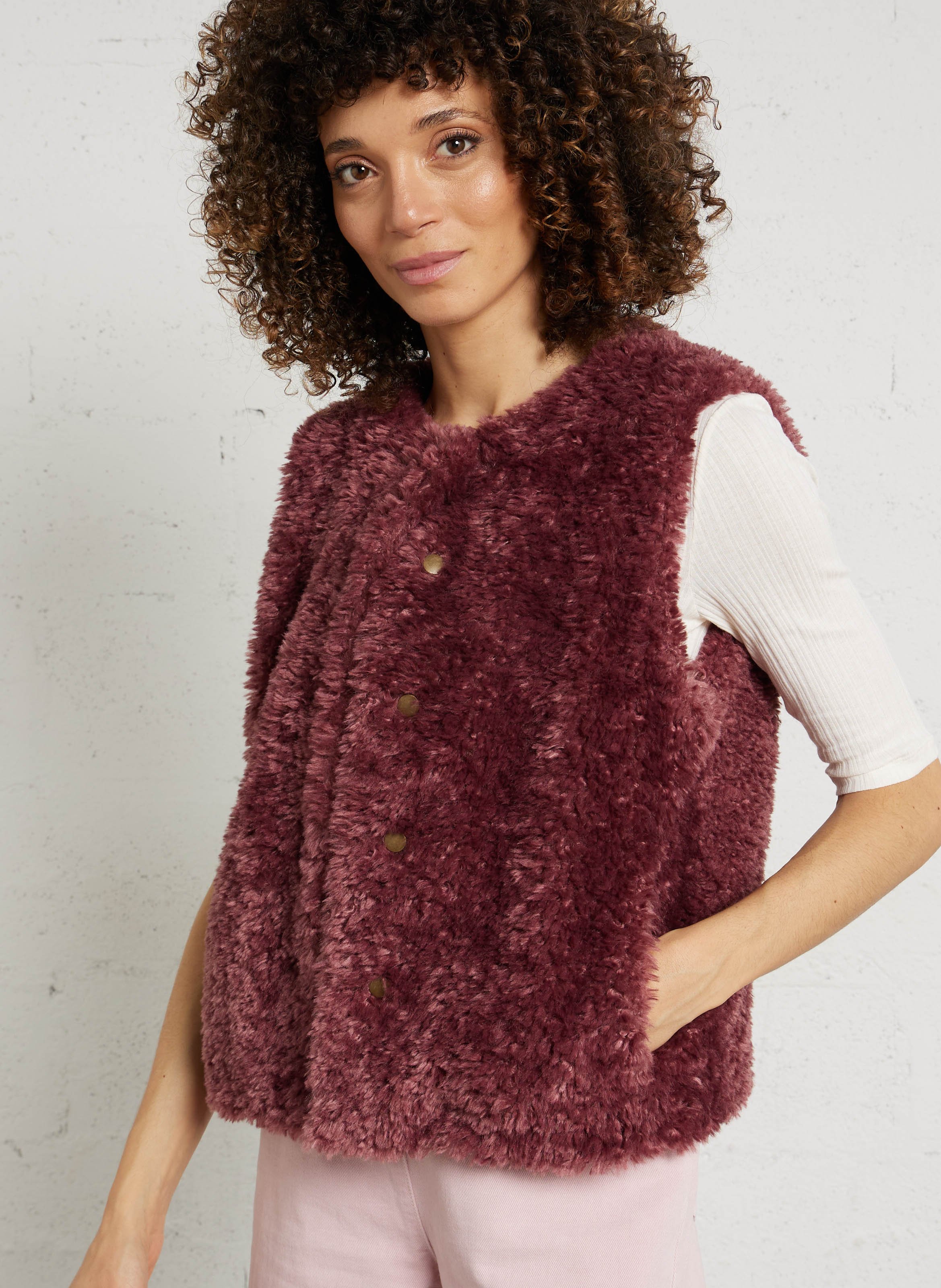 Veste droite col rond en fourrure synthétique MAISON 123 Rose