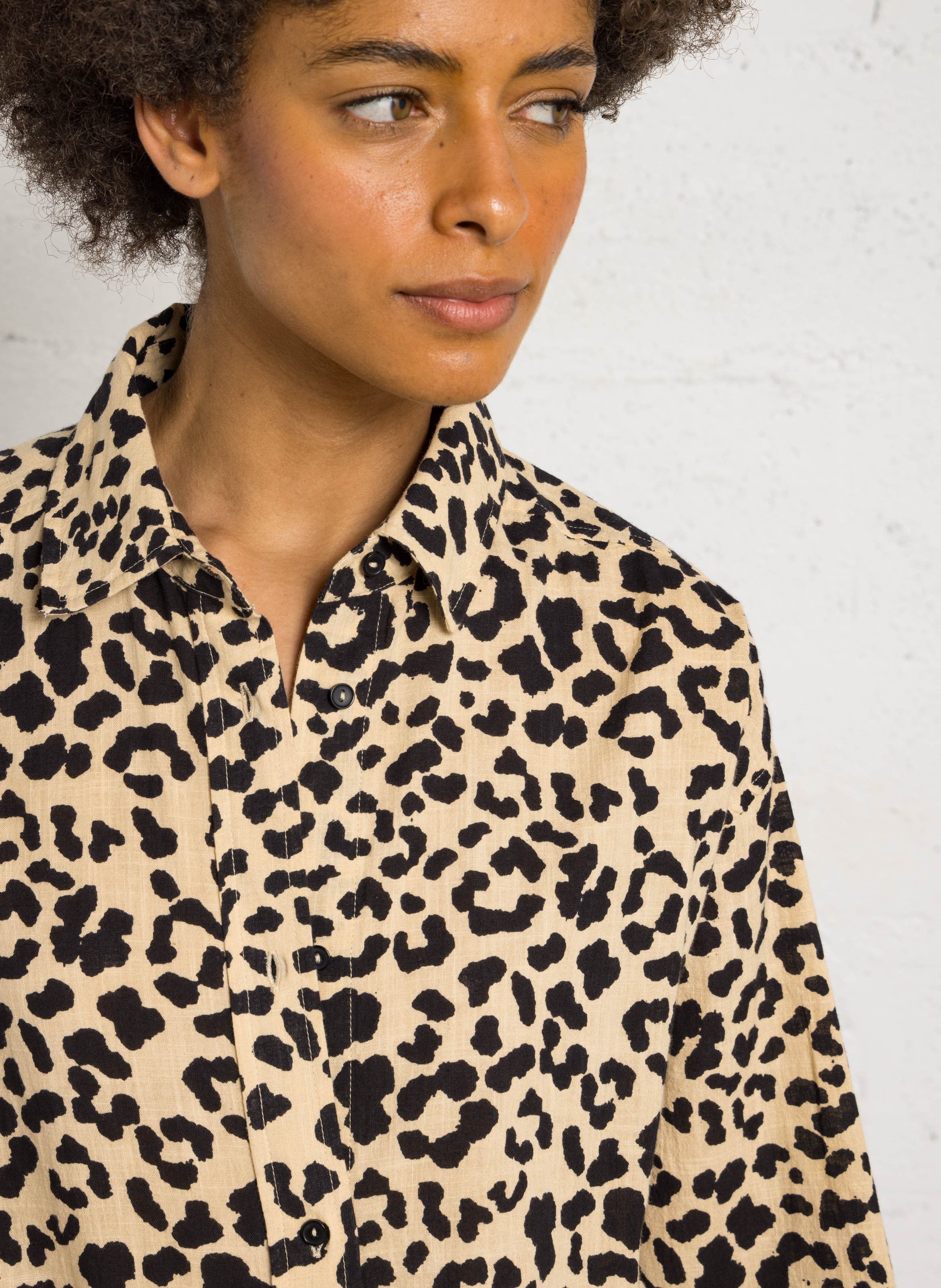 Chemise boutonnée léopard en coton LEON & HARPER Marron