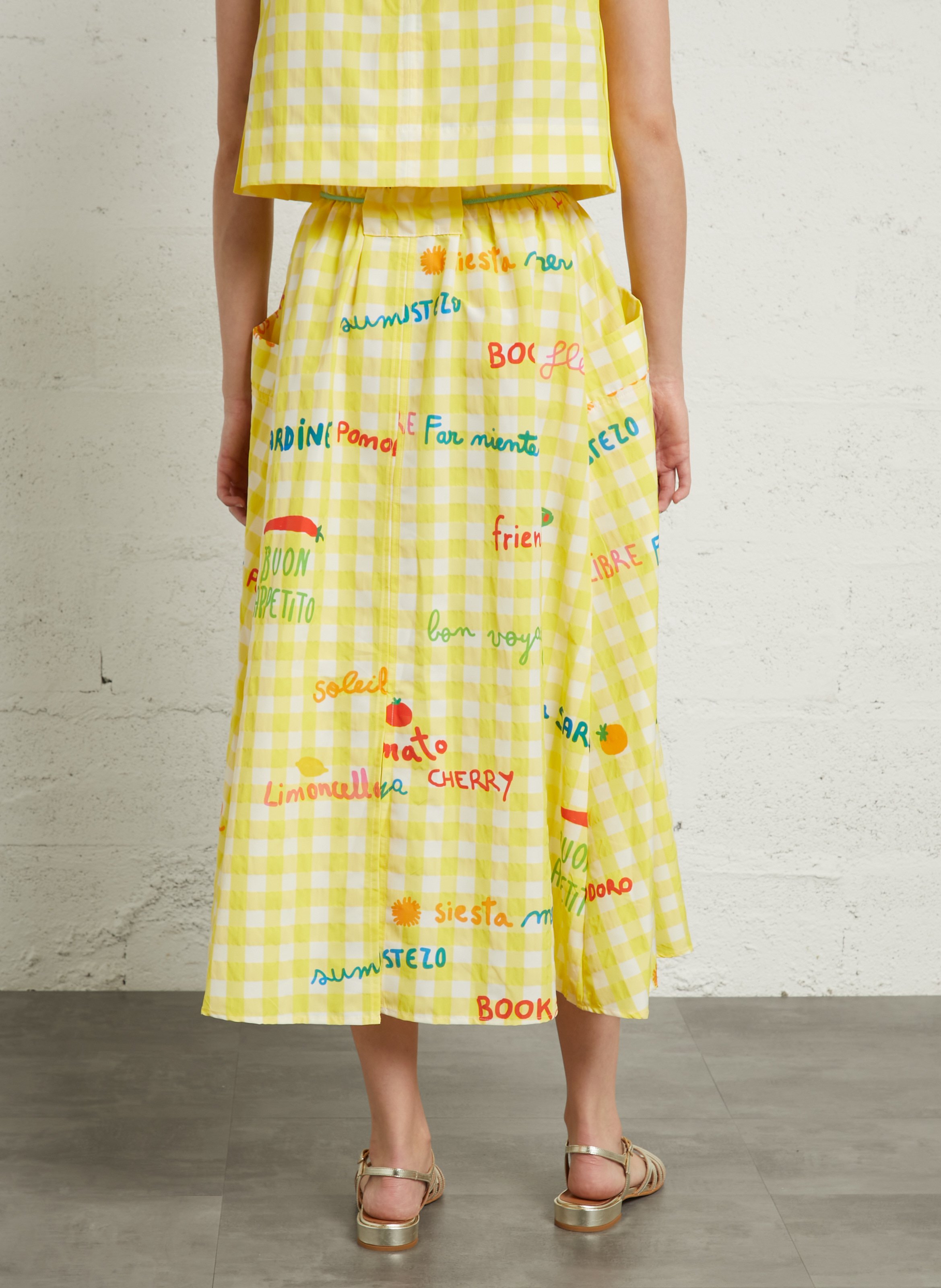 Uitlopende midi-rok met patronen DR BLOOM Geel