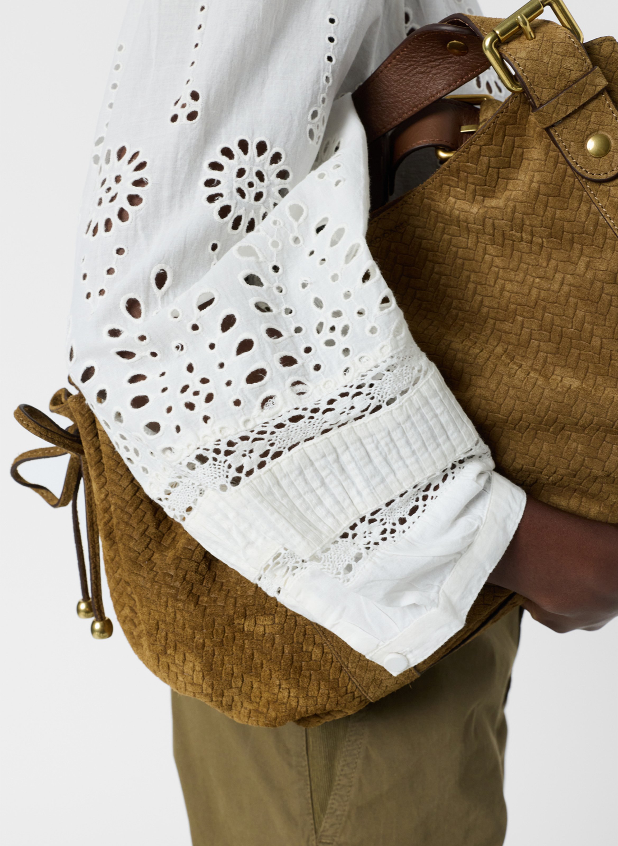 Gerade geschnittene Bluse mit Rundhalsausschnitt aus bestickter Baumwolle GERARD DAREL Beige