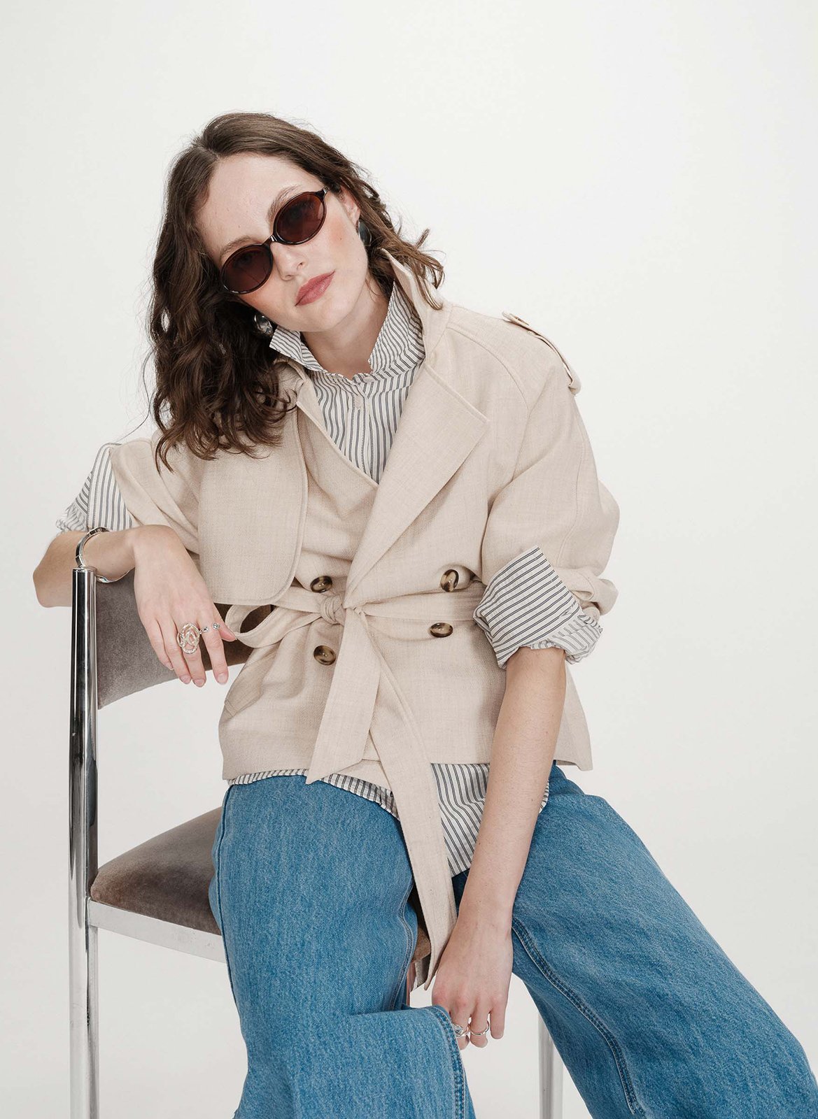 Chemise droite col classique en coton mélangé imprimé Bleu