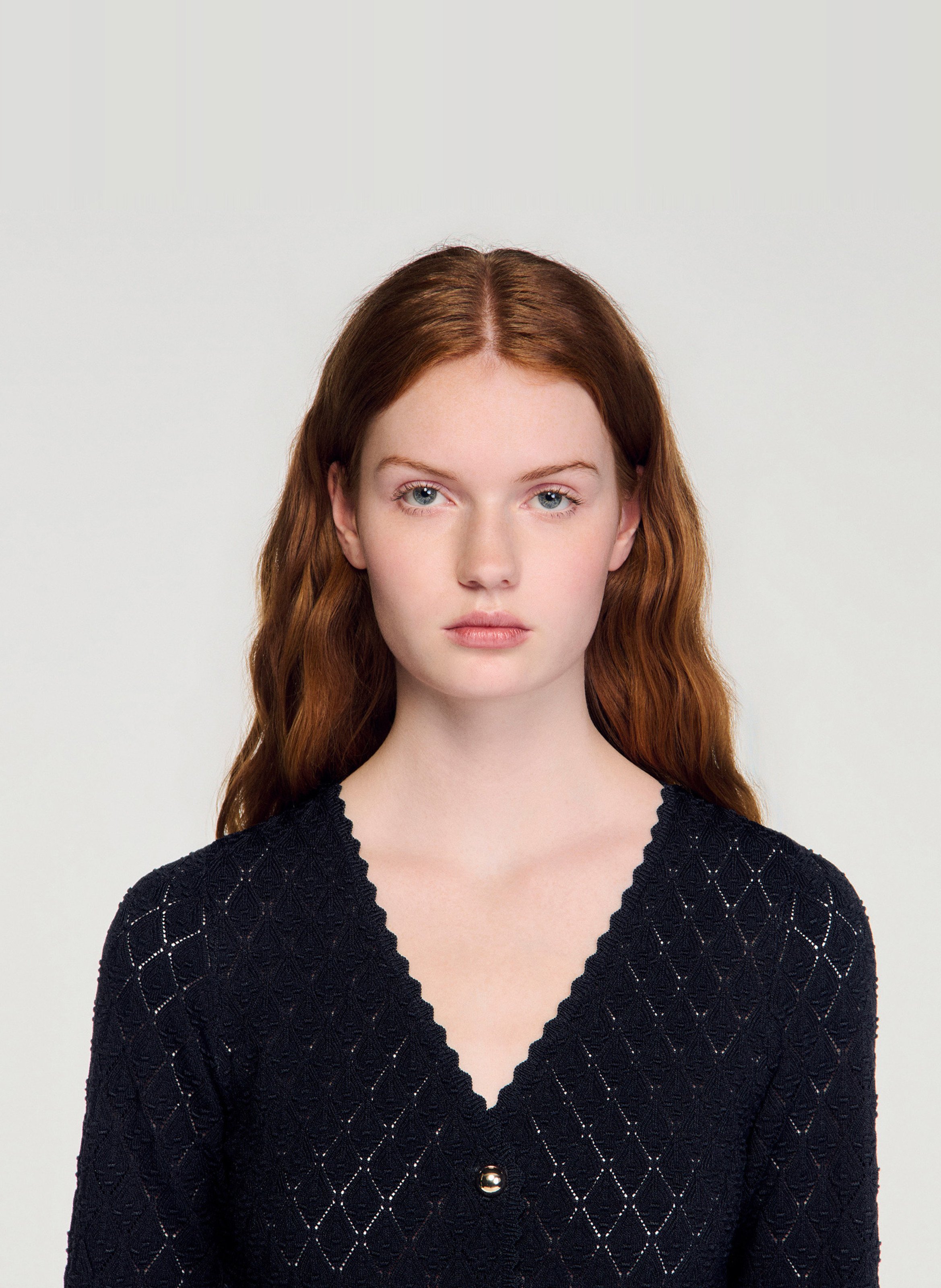 Robe longue col v  SANDRO Noir