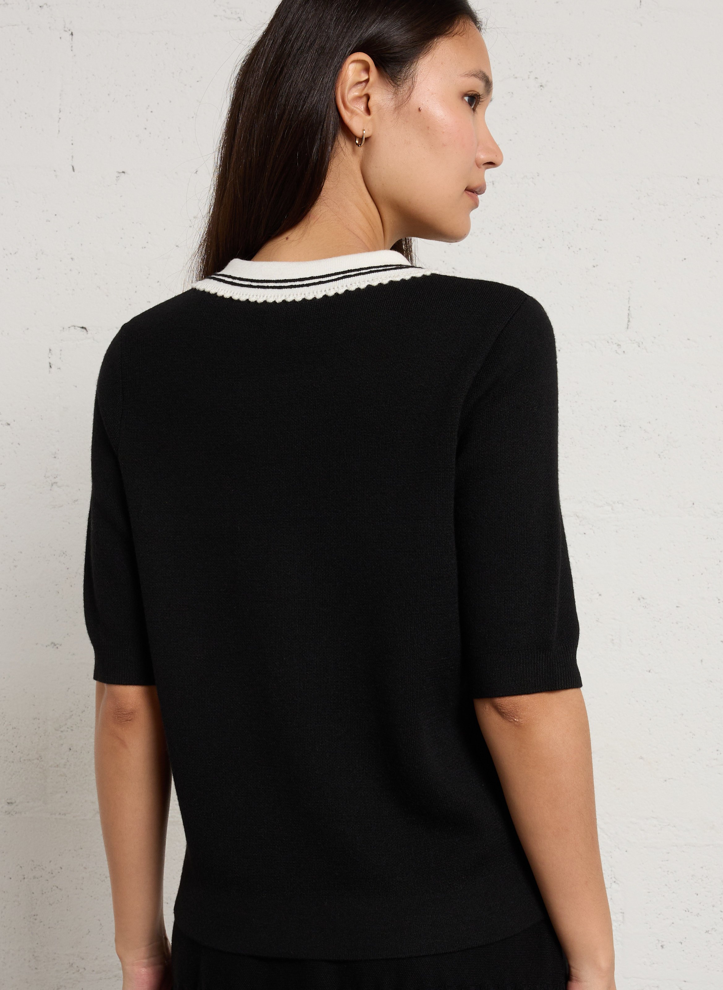 Straight cardigan with classic collar SUNCOO Black