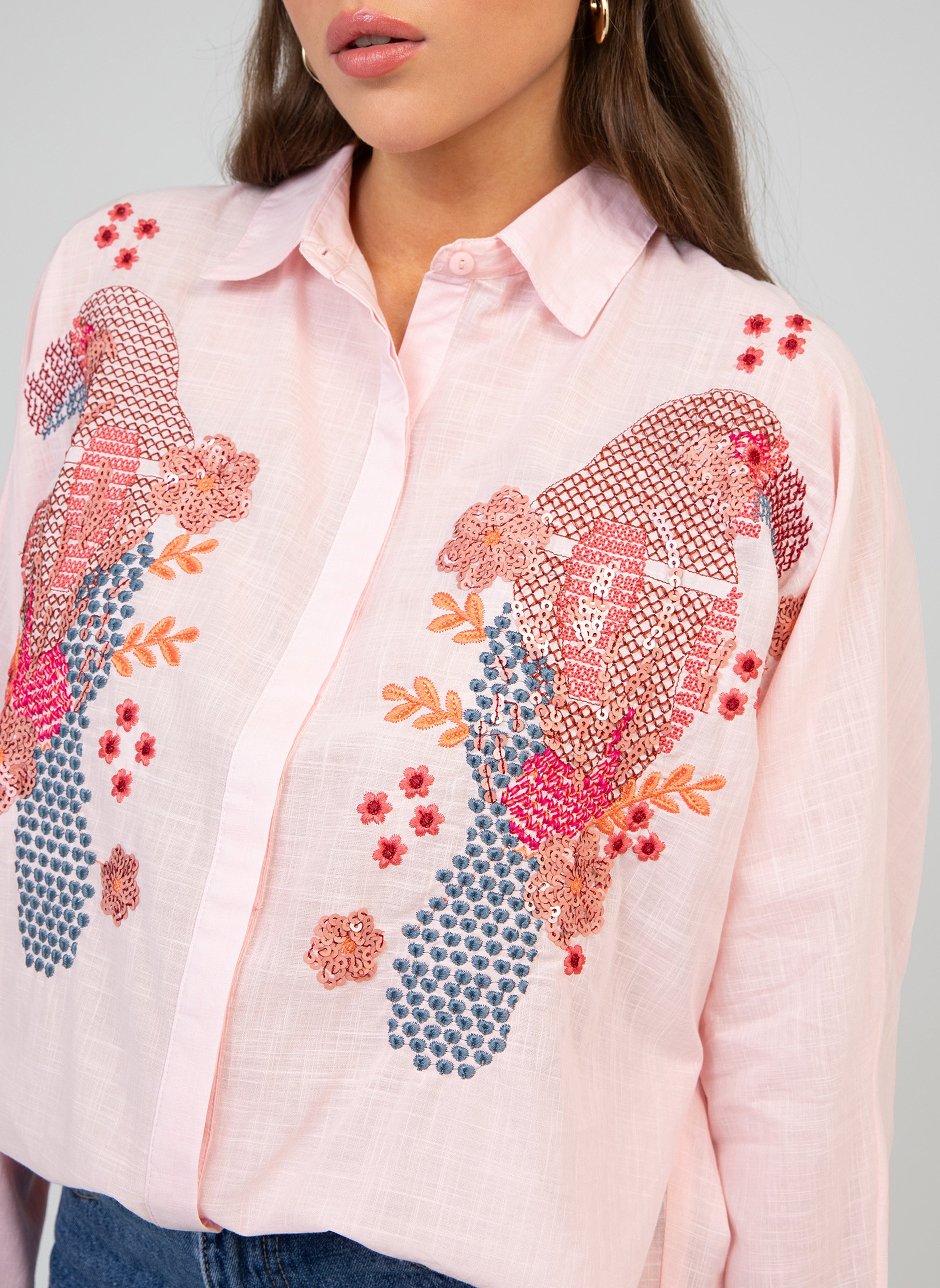 Weites Hemd mit Stickereien AN'GE Rosa