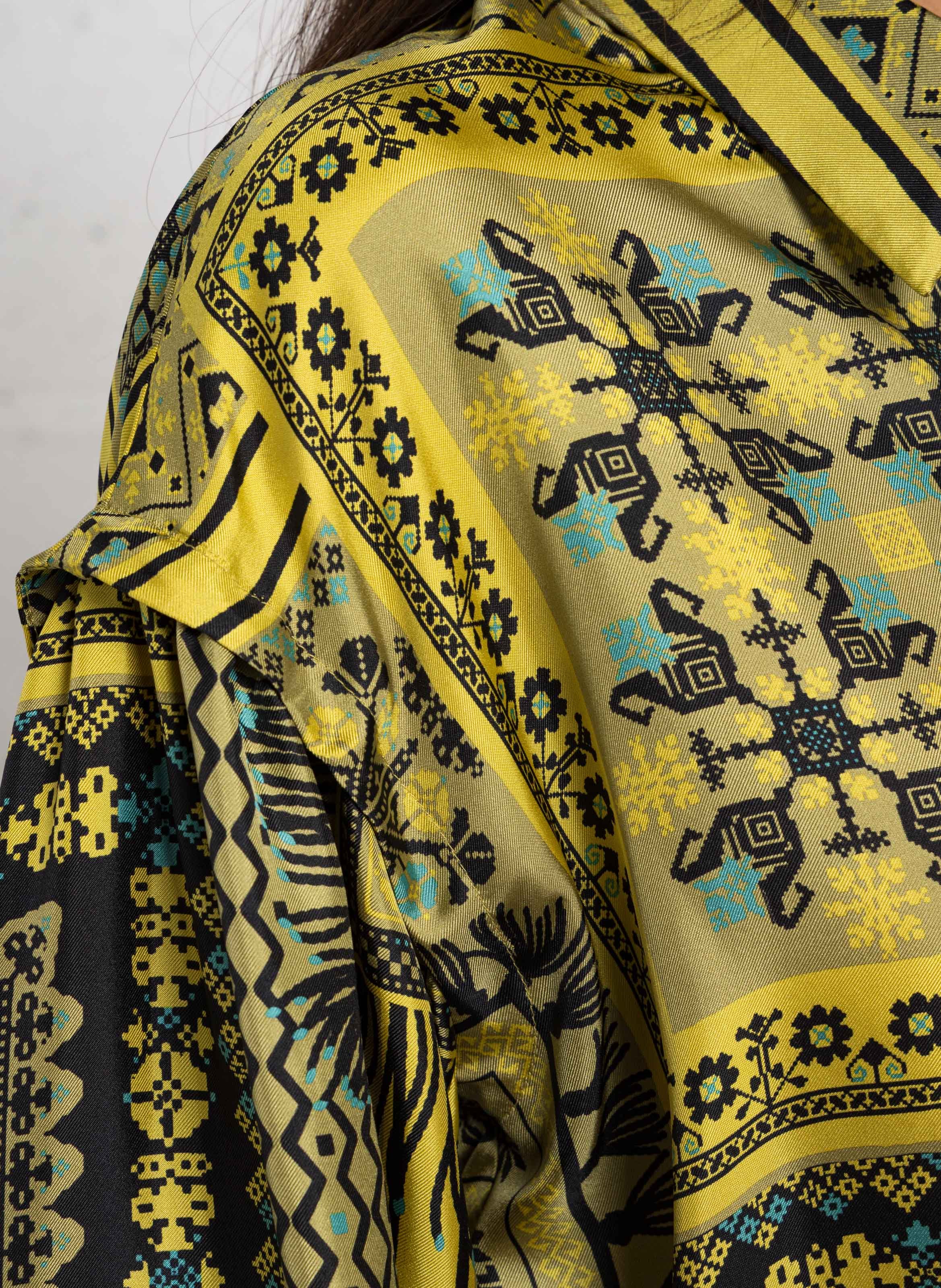 Robe courte col classique en soie imprimée MOMONI Jaune