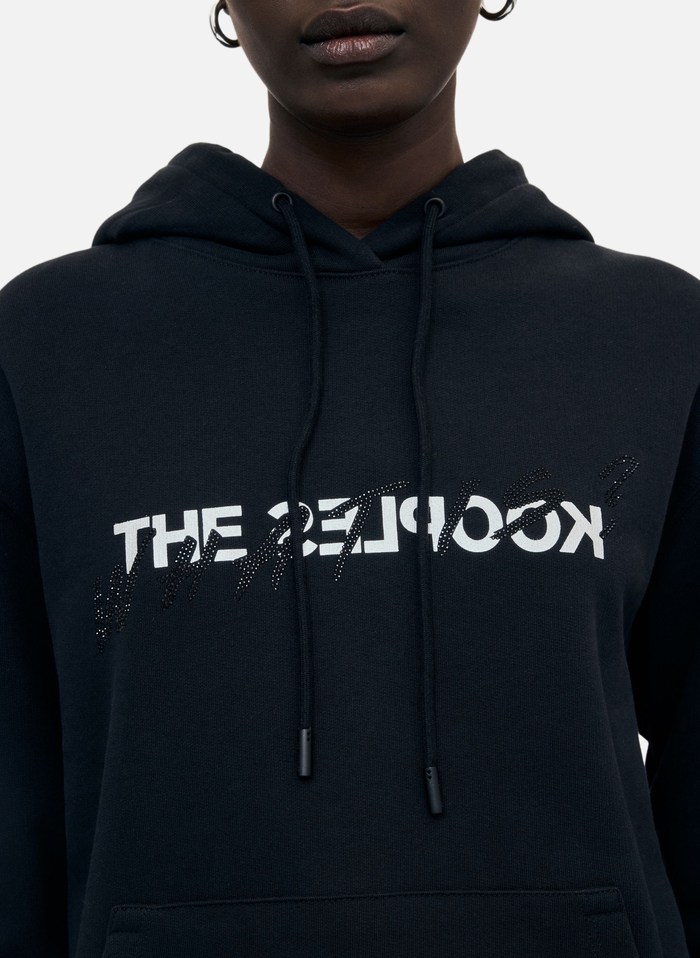Hooded cotton sweatshirt with rhinestones. THE KOOPLES Black
