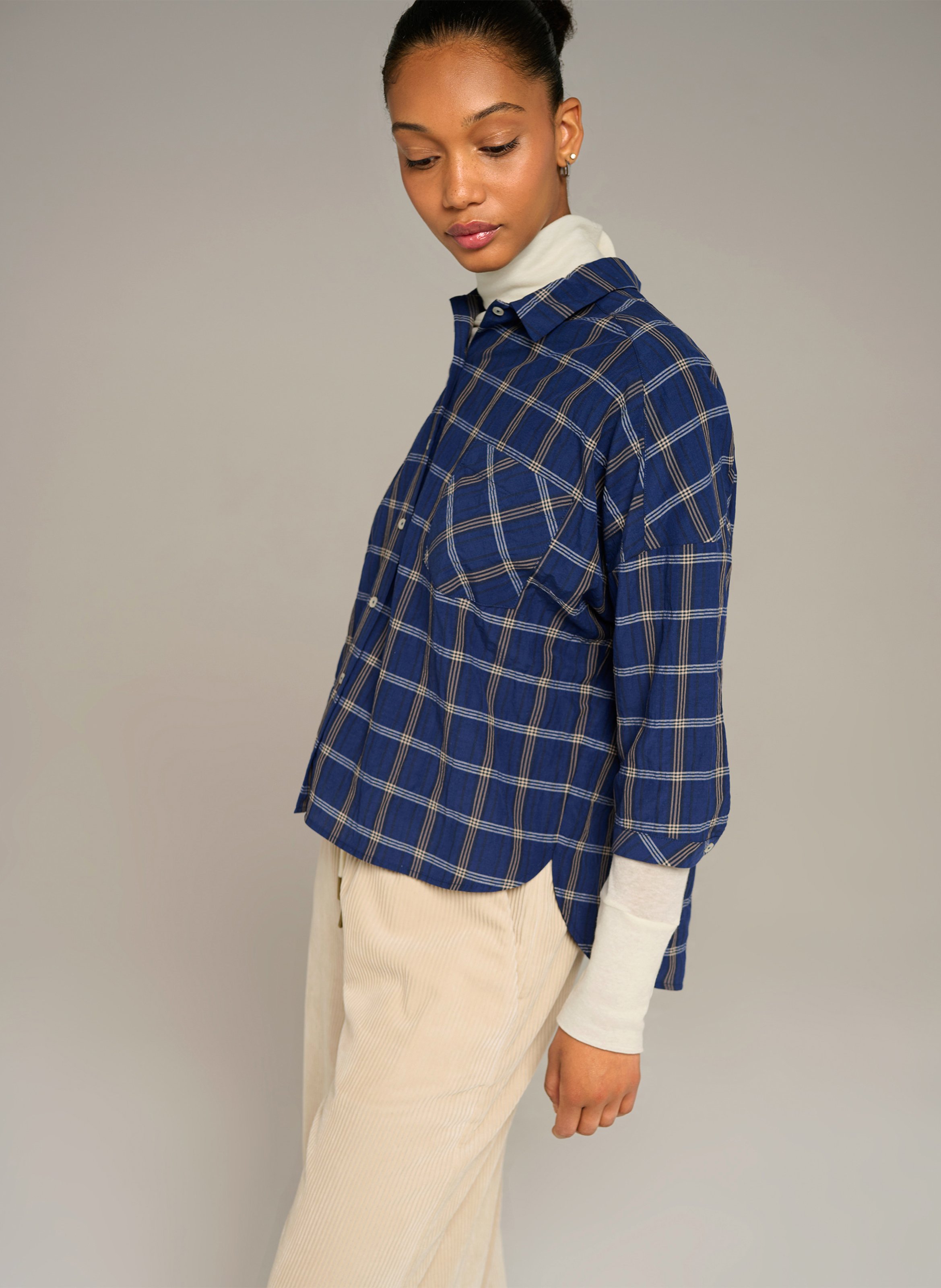Chemise ample manches 3/4 à carreaux COTELAC ACOTE Bleu