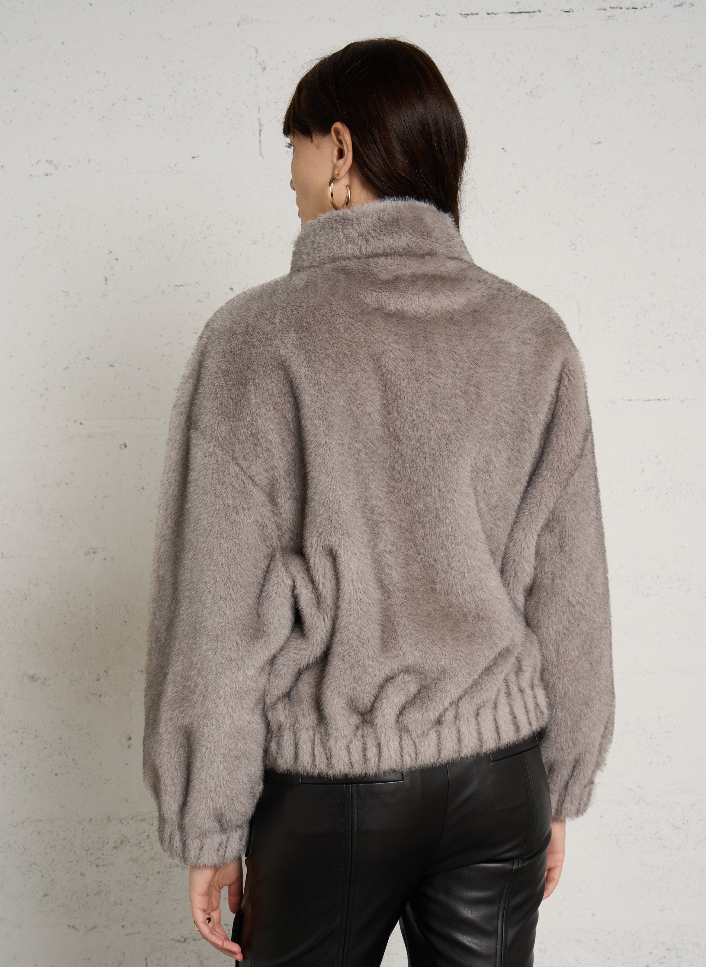 Short oversized coat in faux fur LIU JO Silver