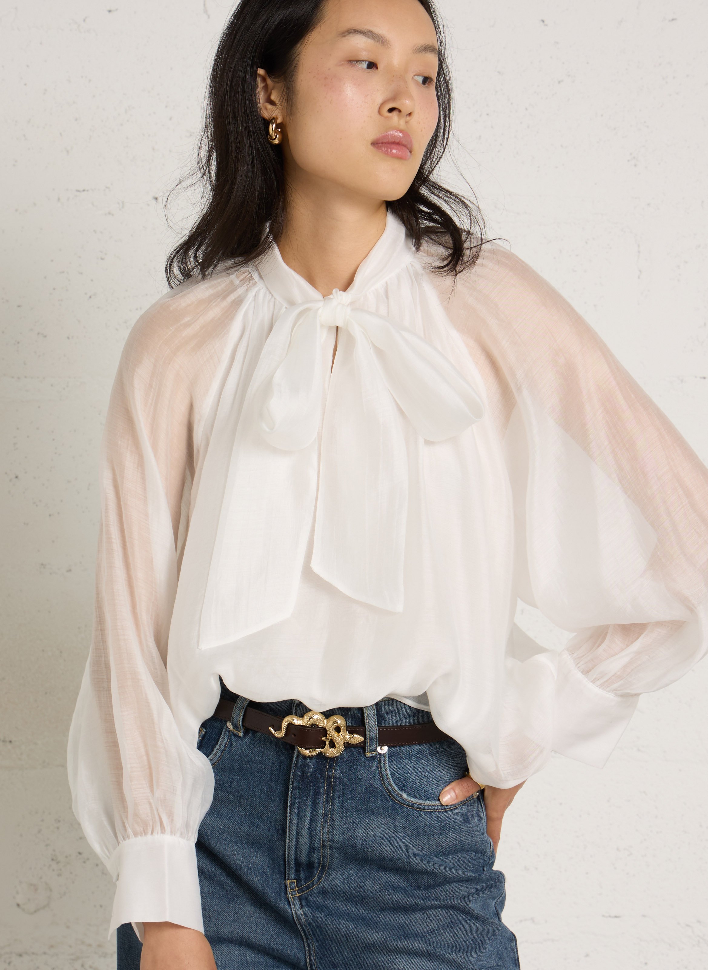 Loose-fit lavallière collar top IKKS White