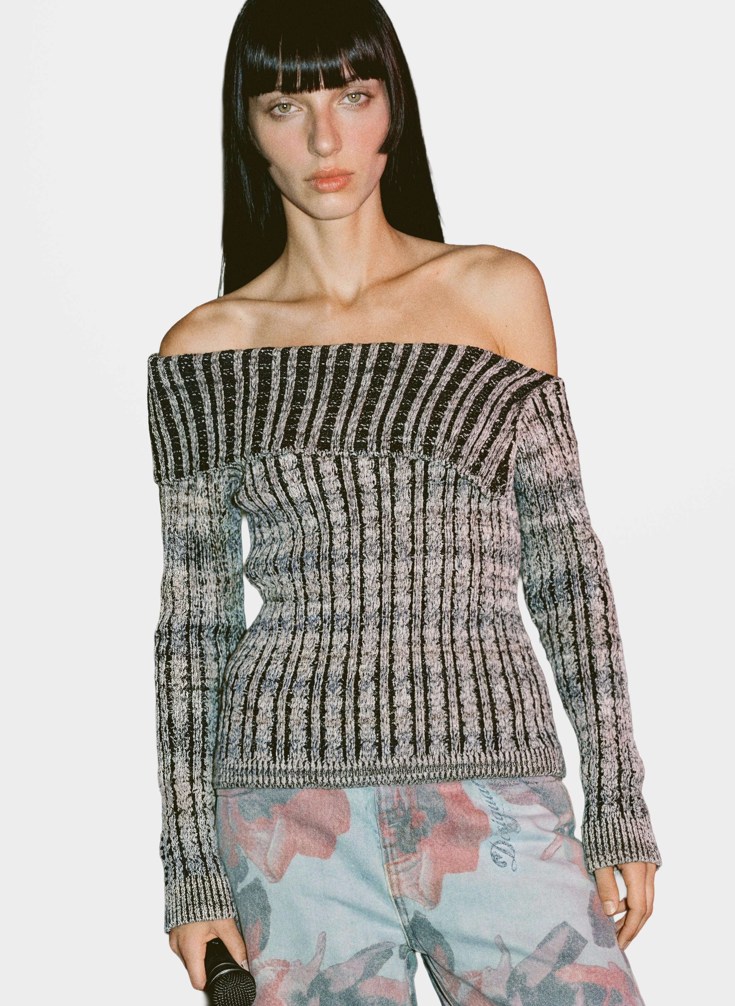 Pull épaules dénudées en maille DESIGUAL Gris