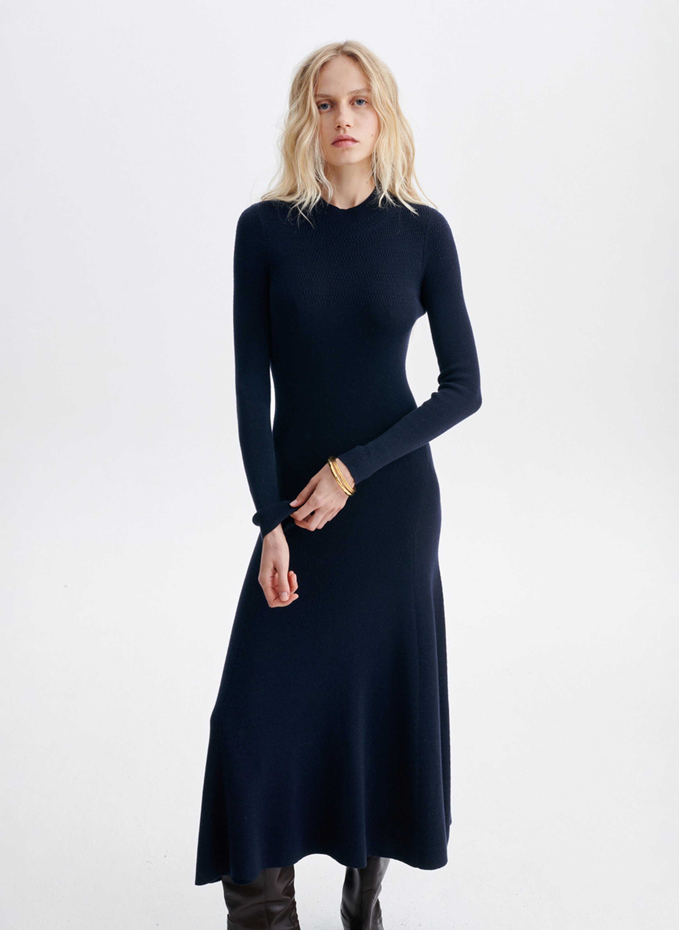 Fitted Long Dress with Pleats in Wool Blend VANESSA BRUNO Blue