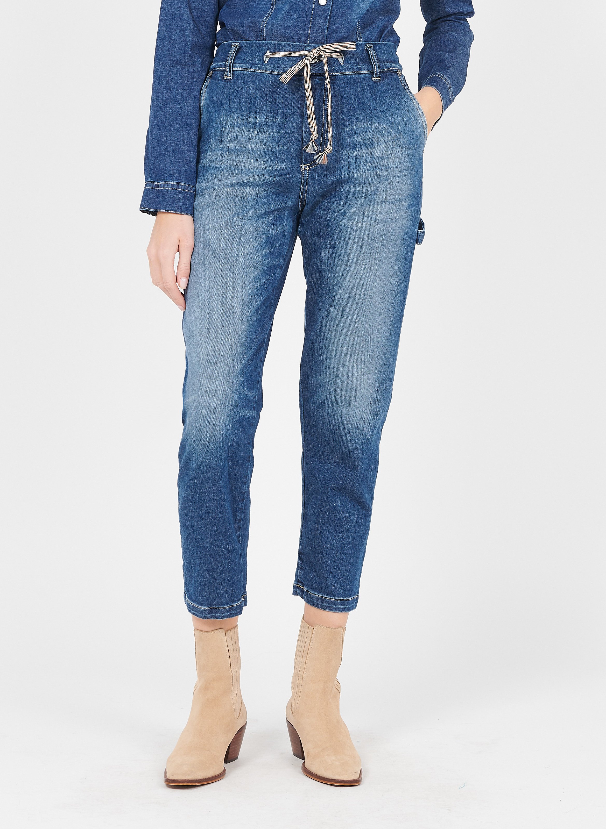 Straight cotton denim pants PLEASE Blue