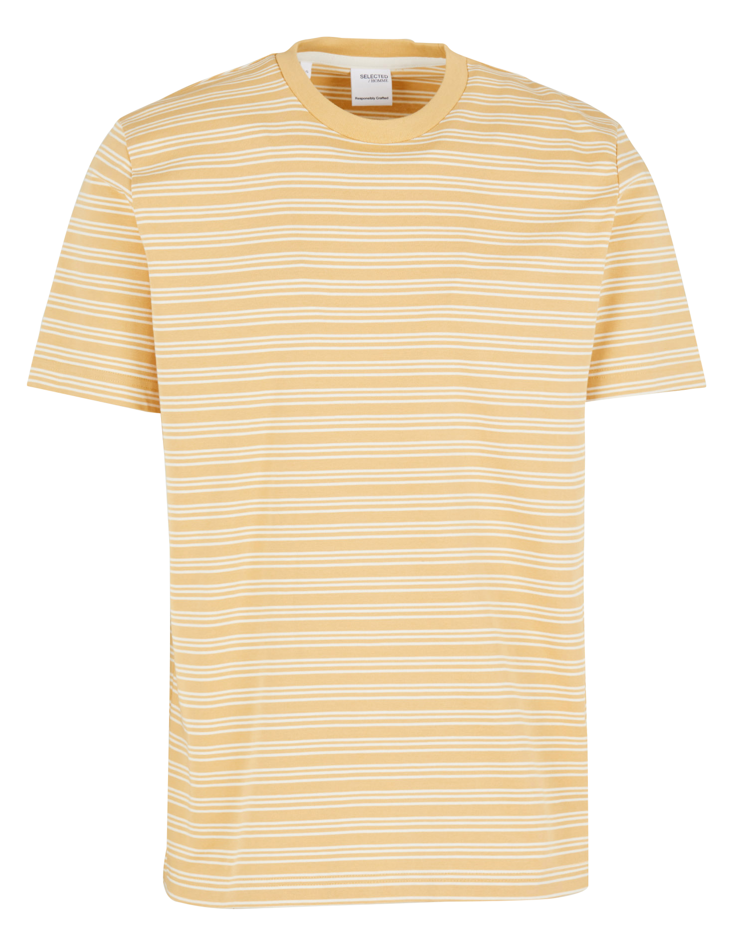 Round-neck striped cotton T-shirt SELECTED Orange