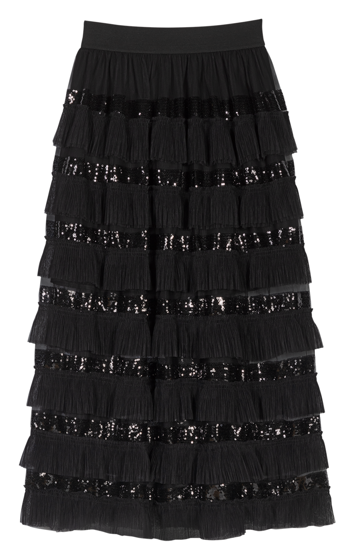 Lange rok met borduursel en volants ZwartMAJE