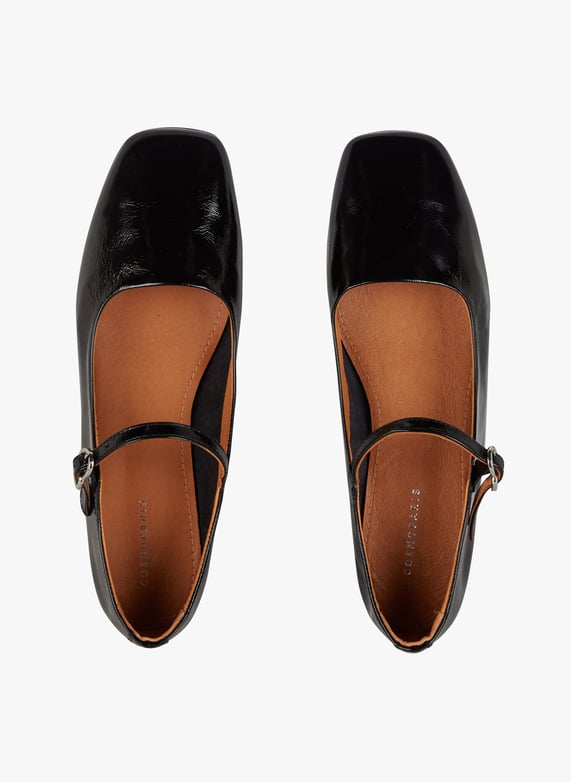 Ballerines en cuir vernis craquele Noir