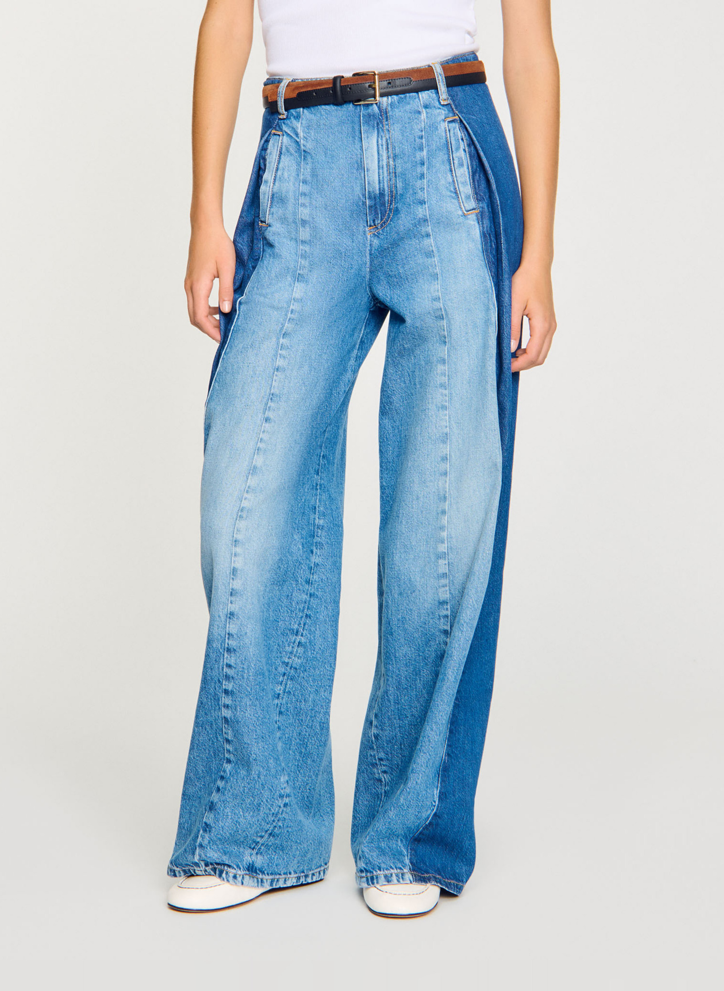 Jean large à empiècements en coton  SANDRO Bleu