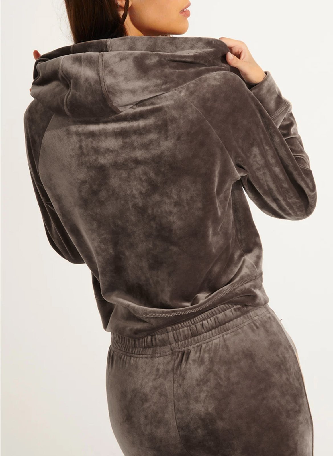 Straight velvet cardigan with hood BANANA MOON Brown