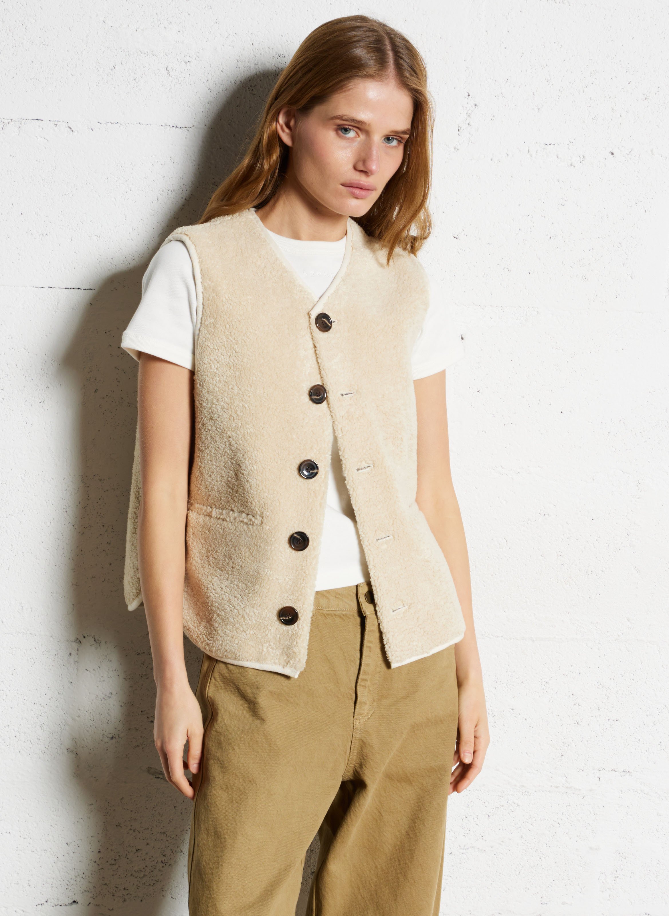 Sheepskin-effect gilet SOEUR Beige