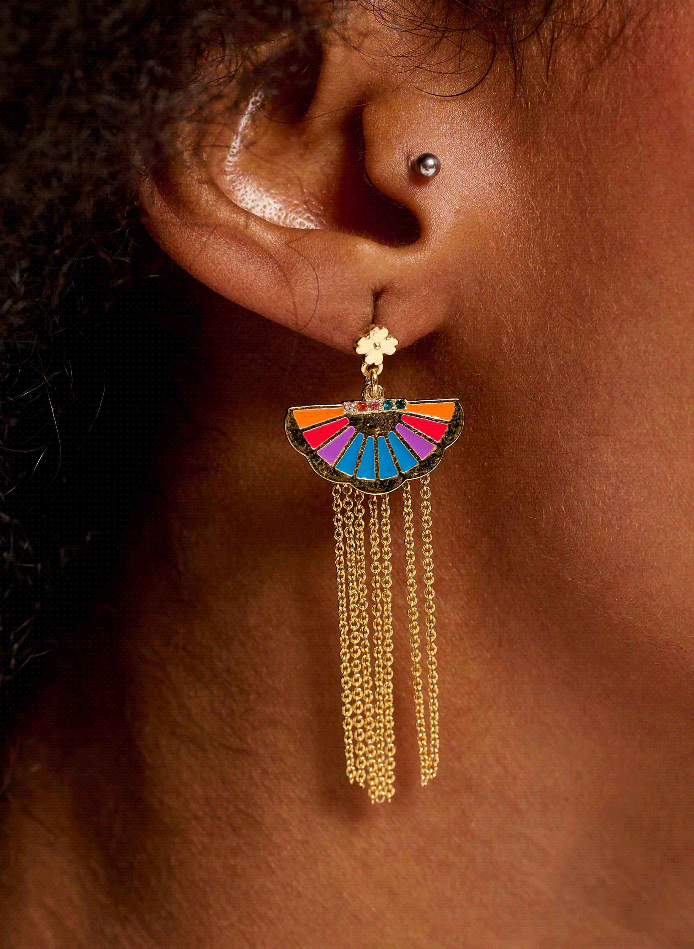 Earrings with cabochon and chains for pierced ears HIPANEMA Multicolored