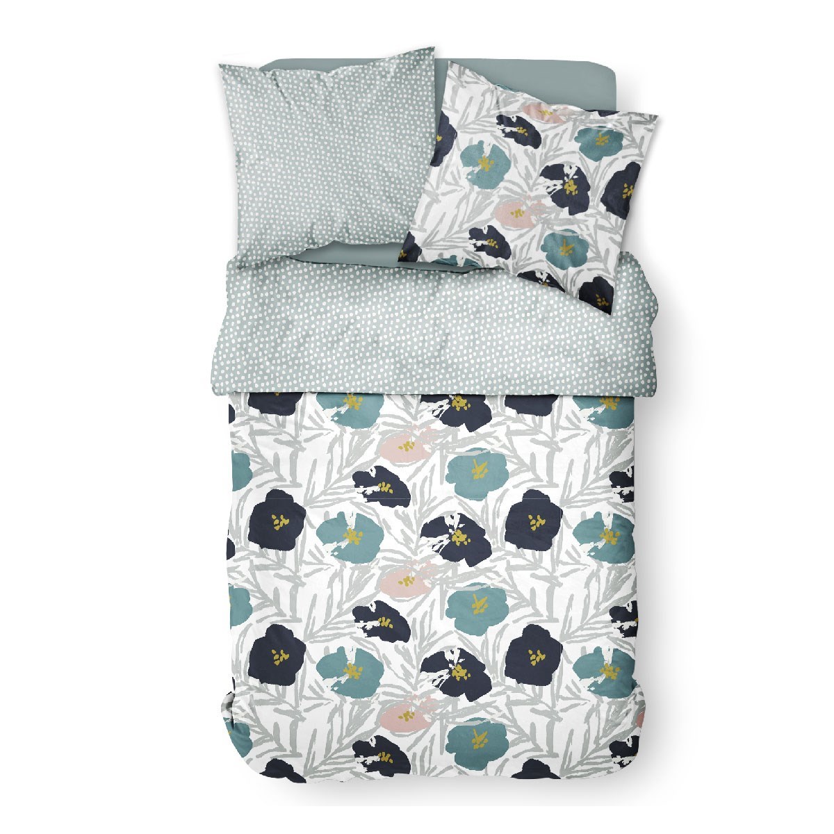 Floral printed cotton bedding set TODAY LINGE DE MAISON Blue