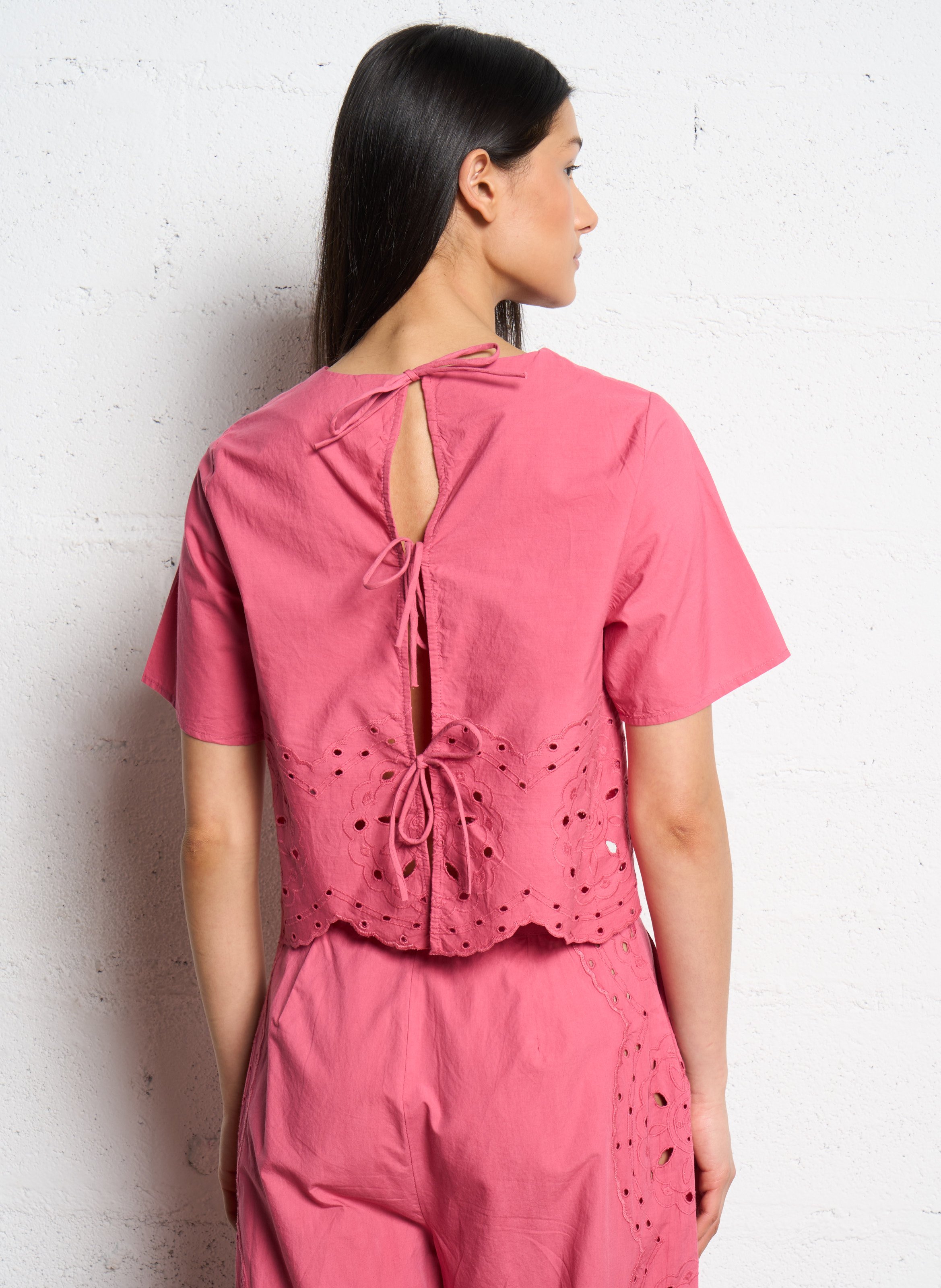 Embroidered cotton crop top LA PETITE ETOILE Pink