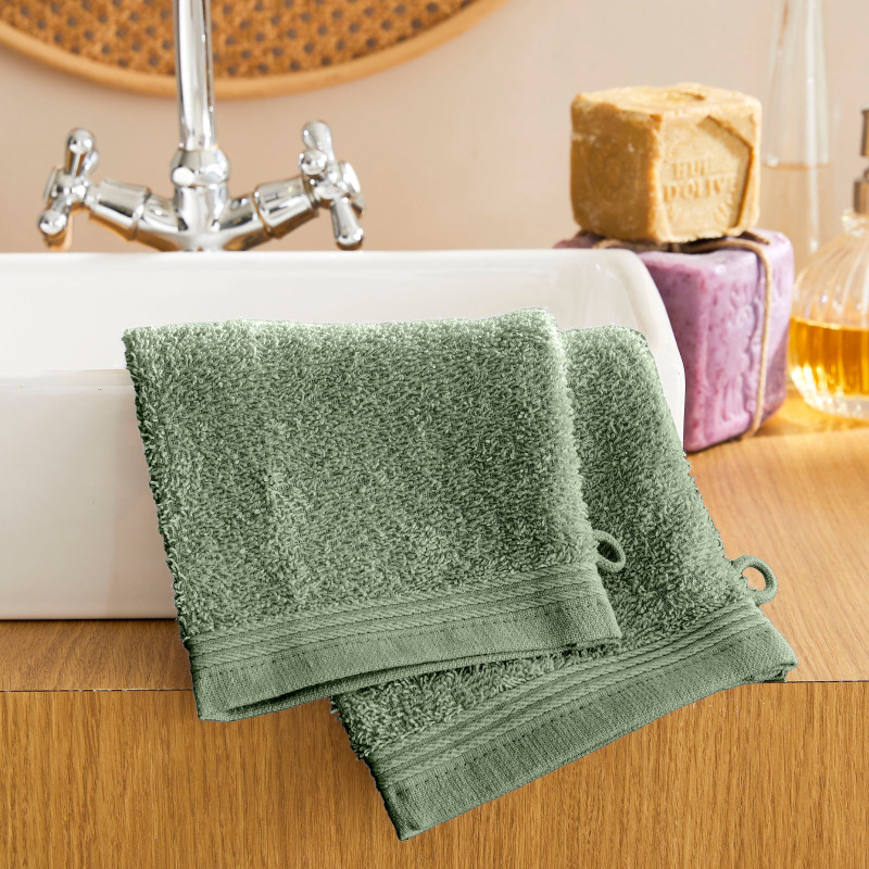 Set of 2 washcloths COTON PUR Green