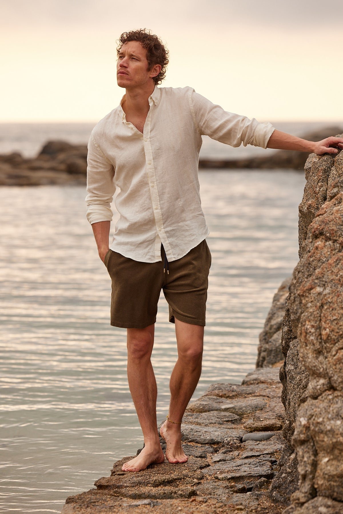 Plain swim shorts with elasticated waistband APNEE Khaki