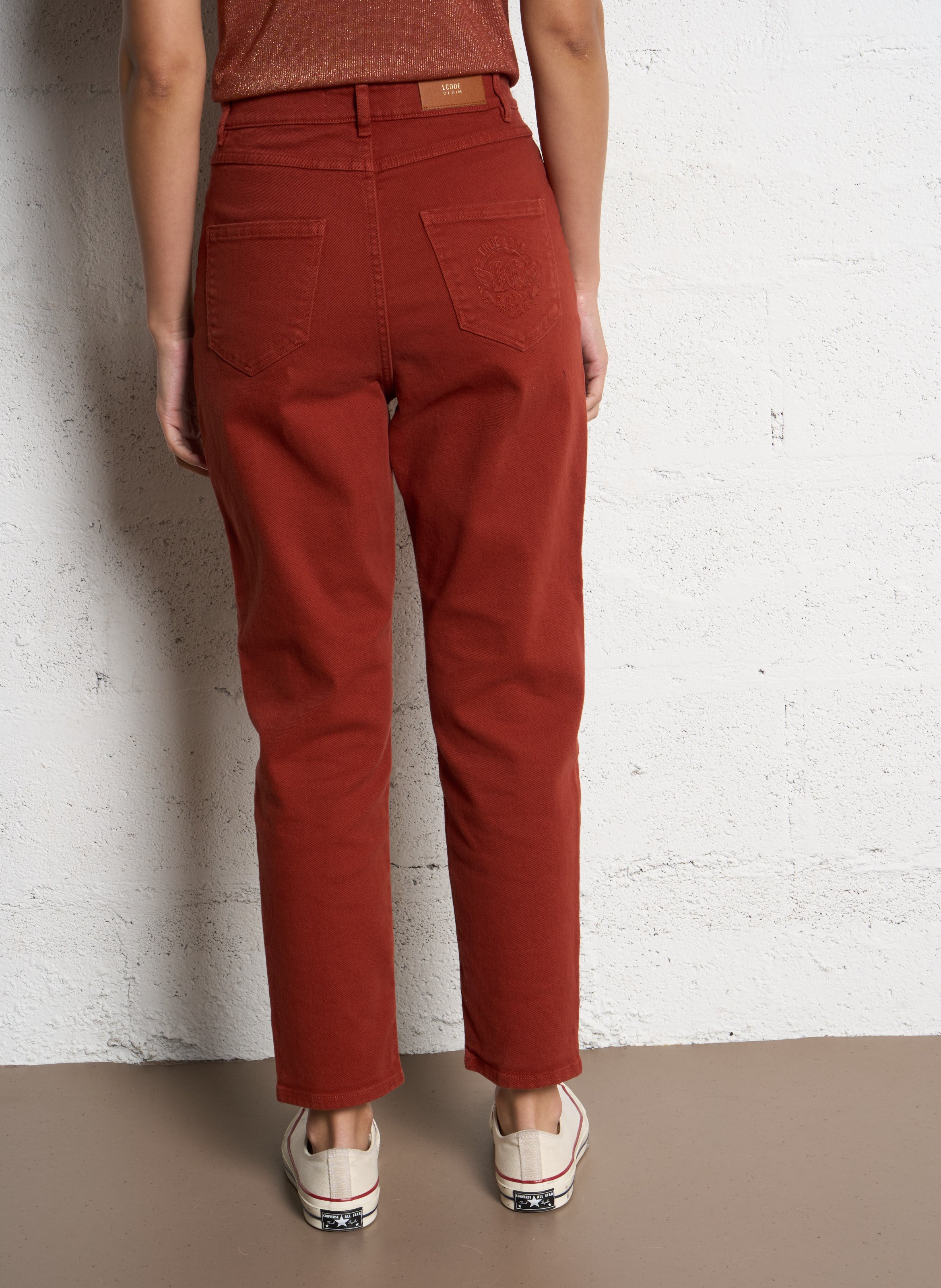 Jean boyfriend taille haute en coton mélangé I CODE Rouge