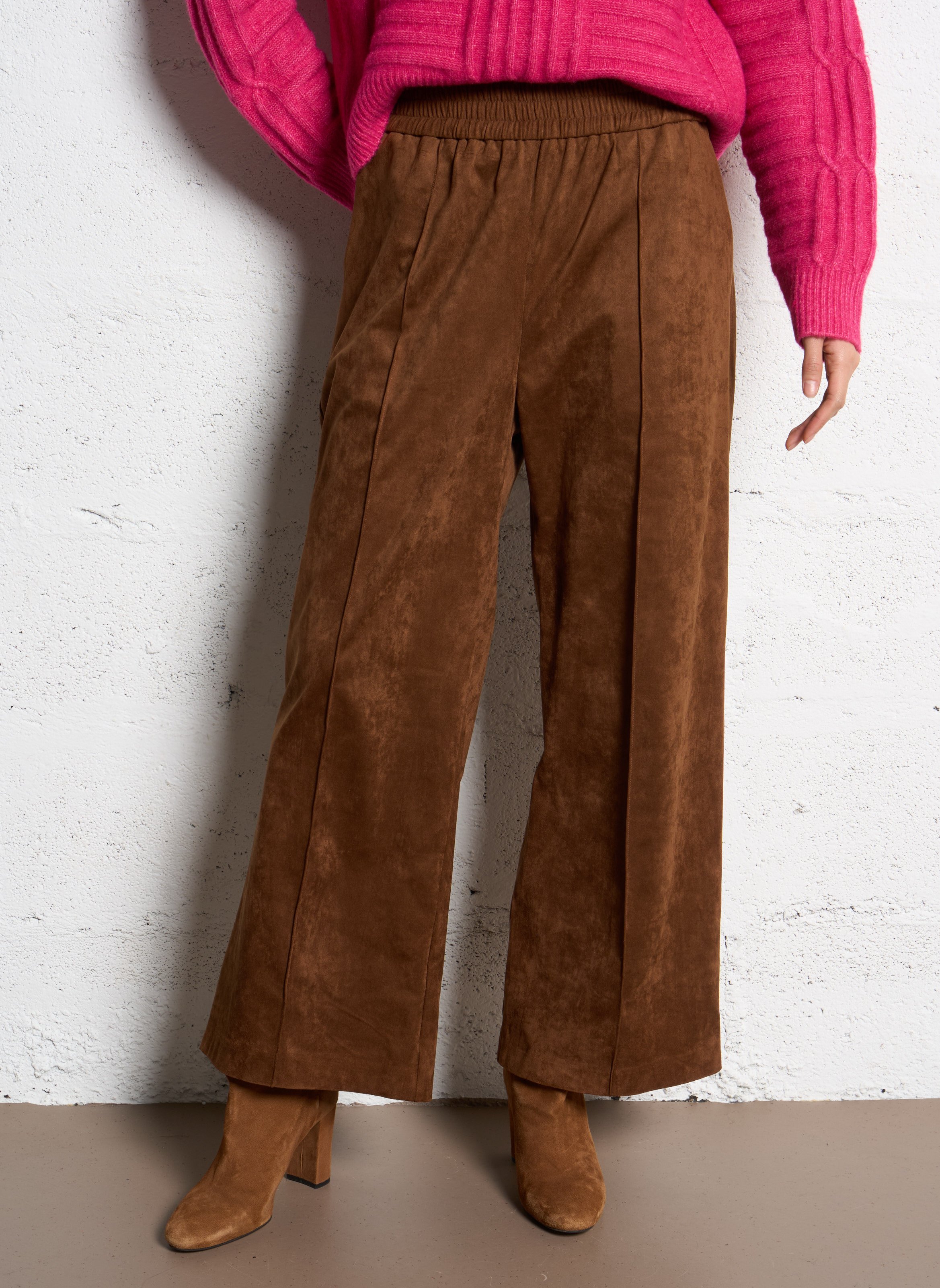 Pantalon large aspect velours SUNCOO Marron
