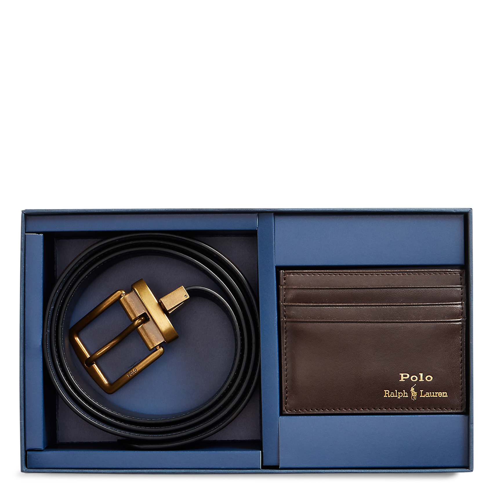 Ceinture et porte-carte en cuir POLO RALPH LAUREN Marron